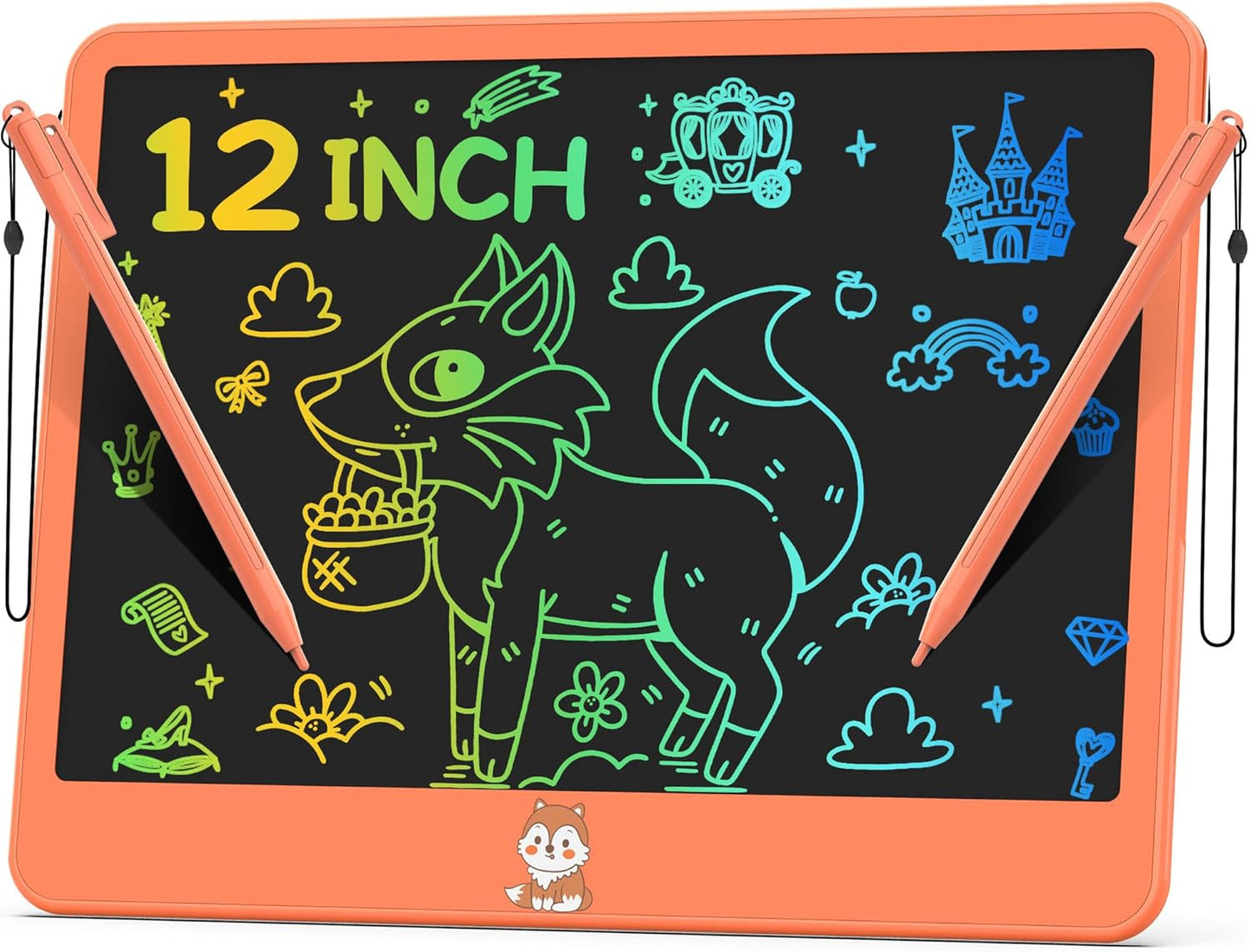 LCD Writing Tablet for Kids 12 Inch, Kids Learning Toys Drawing Pad for Girls Boys, Erasable Doodle Board for Toddlers 3 4 5 6 7 8 Year Old Travel Essentials, Christmas Birthday for Kids - Orange