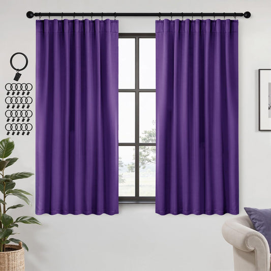 ANRODUO Back Tab Blackout Curtains for Bedroom Living Room, Rod Pocket Pinch Pleated Thermal Insulated Room Darkening Curtains 54 Inches Long 2 Panels, Purple, 42 x 54 Inch