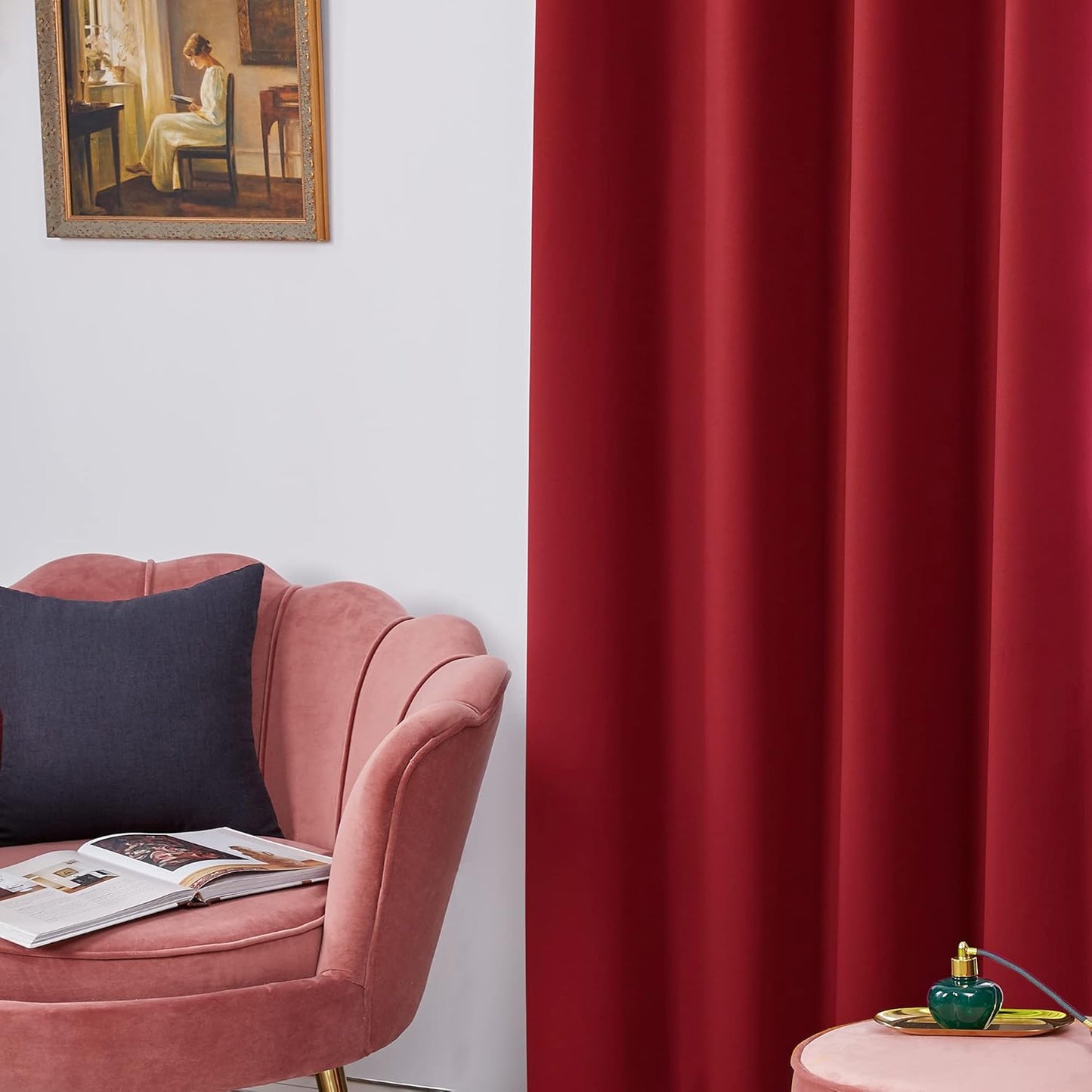 Deconovo Blackout Curtains, Room Darkening Thermal Insulated Window Drapes, Noise Reducing, Grommet Top, 2 Panels 38W x 63L Inch Machine Washable for Bedroom Living Room Nursery Red