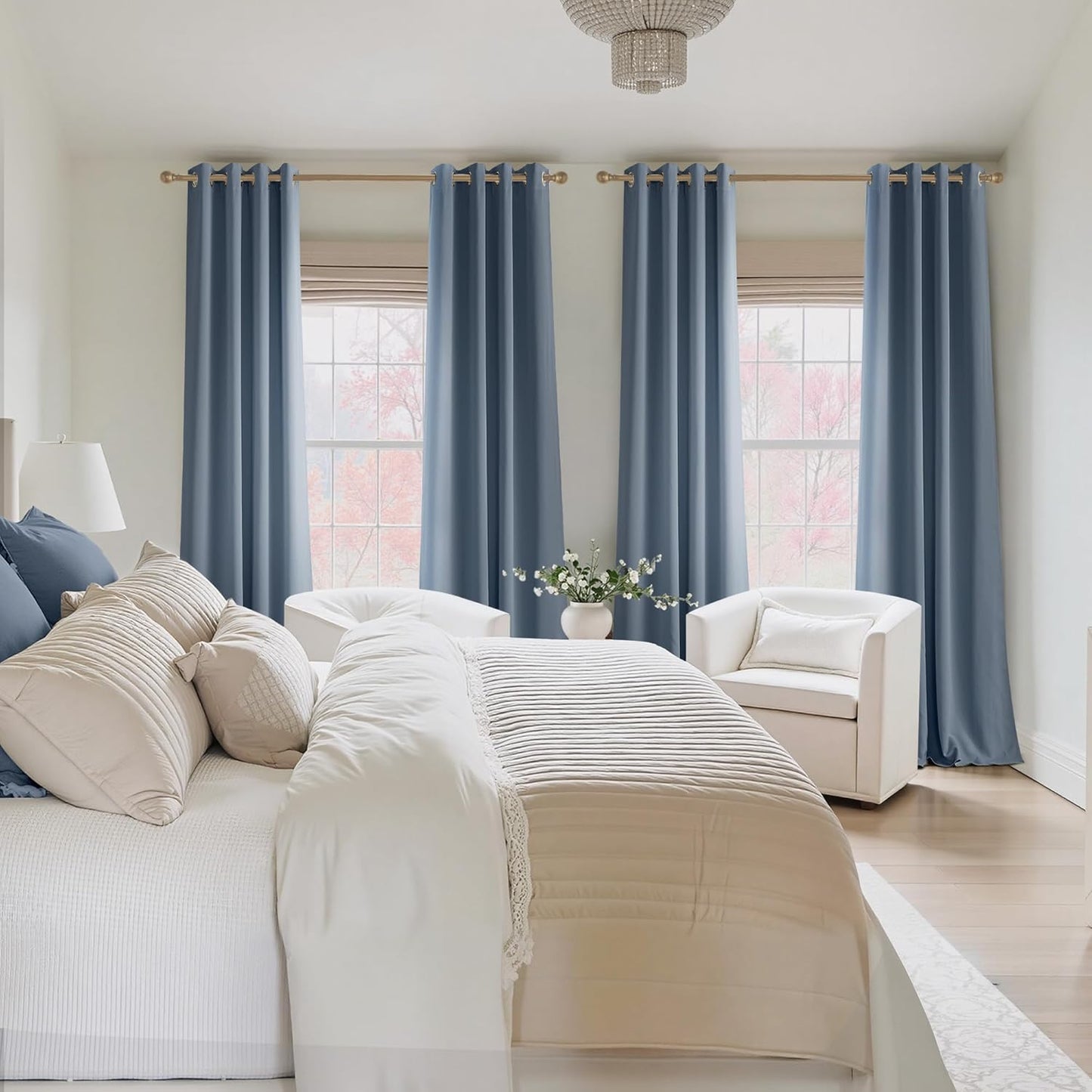 NICETOWN Stone Blue Blackout Curtains 90 inch Long, Thermal Insulated Grommet Privacy Energy Saving Shades for Bedroom, Living Room, Bathroom, Laundry, Patio, Closet, 2 Panels, W52 x L90