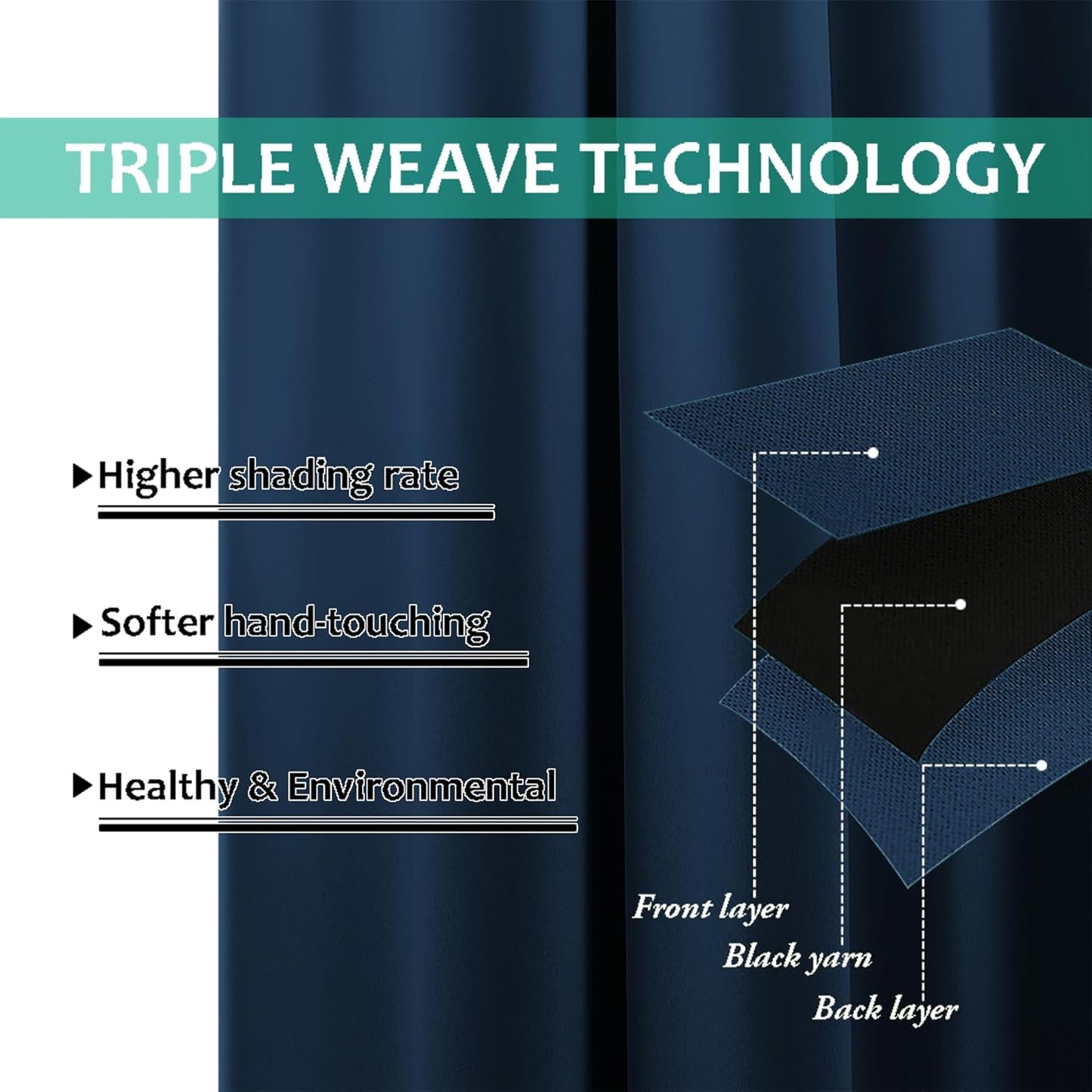 NICETOWN Total Shade Curtains and Draperies, Heavy-Duty Full Light Shading Drapes with Black Liner Backing for Villa/Hall/Dorm Window（Moroccan Blue, Package of 2 Panels, 52" Wide x 95" Long