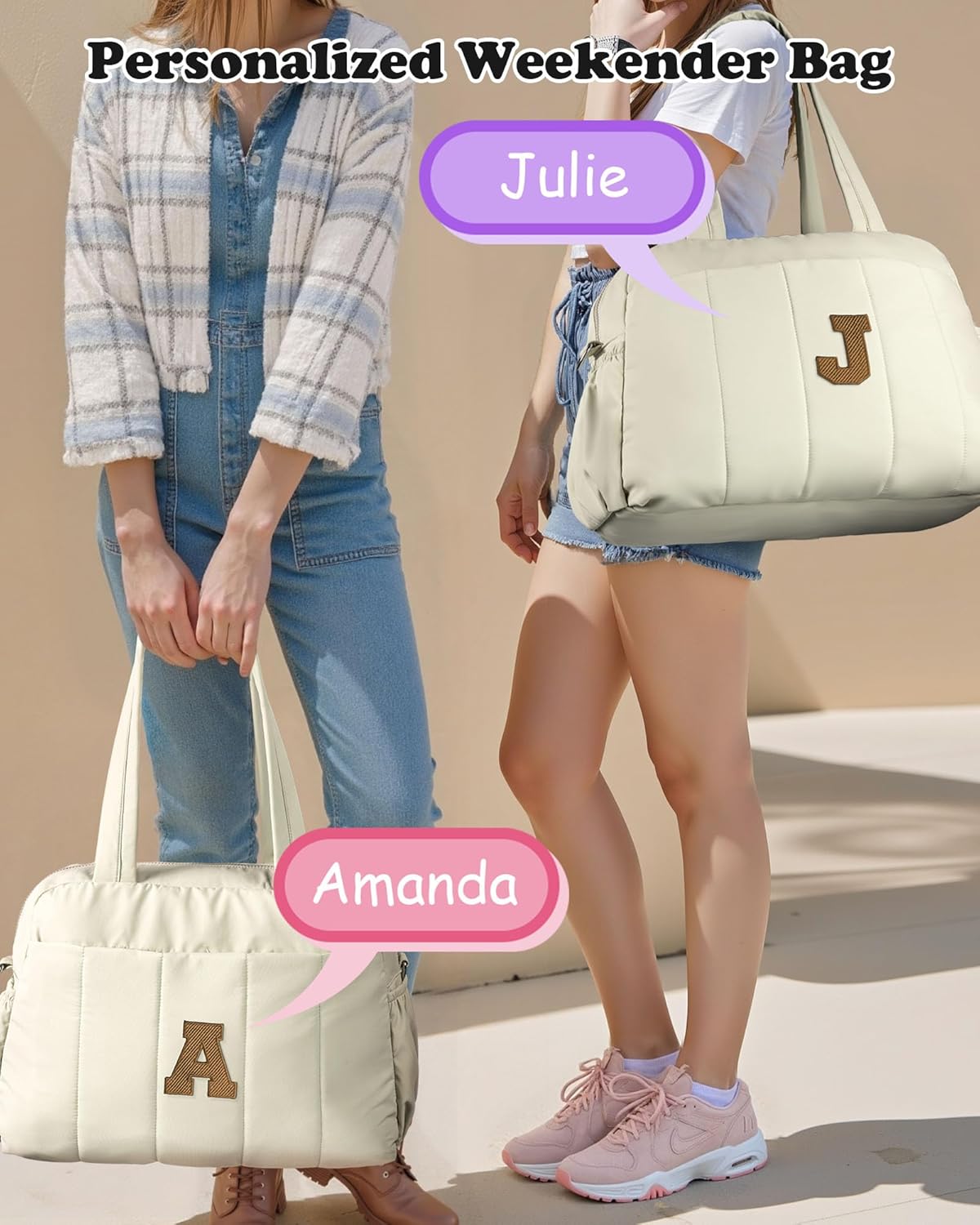 Duffle Bag for Travel Women, Travel Bags，Party Gifts-Initial Overnight Bag with Wet Pocket，Lightweight Weekender Bags Personalized Gym Tote with Makeup Pouch