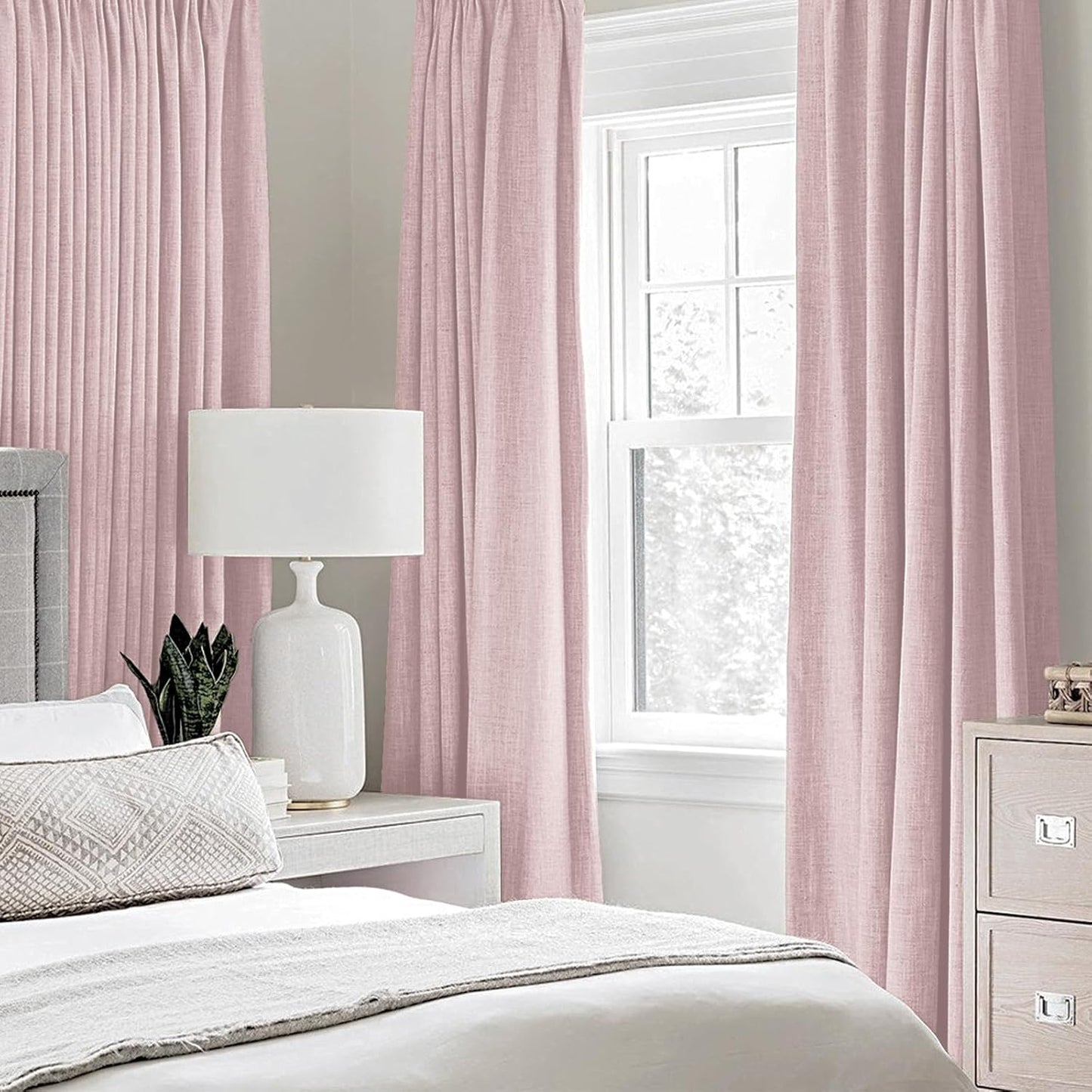 MIULEE Linen Texture Curtains for Bedroom Solid 100% Blackout Thermal Insulated Pink Curtains Grommet Room Darkening Drapes for Living Room Nursery 52x45 Inch (2 Panels)