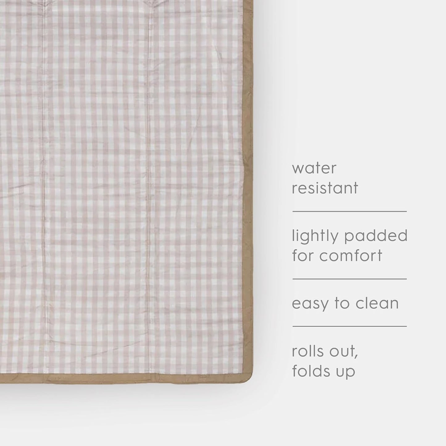 Little Unicorn 5'x10' XL Outdoor Family Picnic & Beach Blanket | Durable & Water-Resistant Fabric | Compact Fold & Easily Wipes Clean | Zipper Pocket (Beige Buffalo Check)