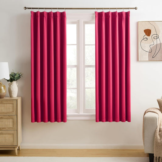 KEQIAOSUOCAI Pinch Pleated Hot Pink Blackout Curtains 72 Inches Long, Sound & Light Reducing Room Darkening Drape for Girl's Bedroom(Hot Pink, 2 Panels, W40 x L72)