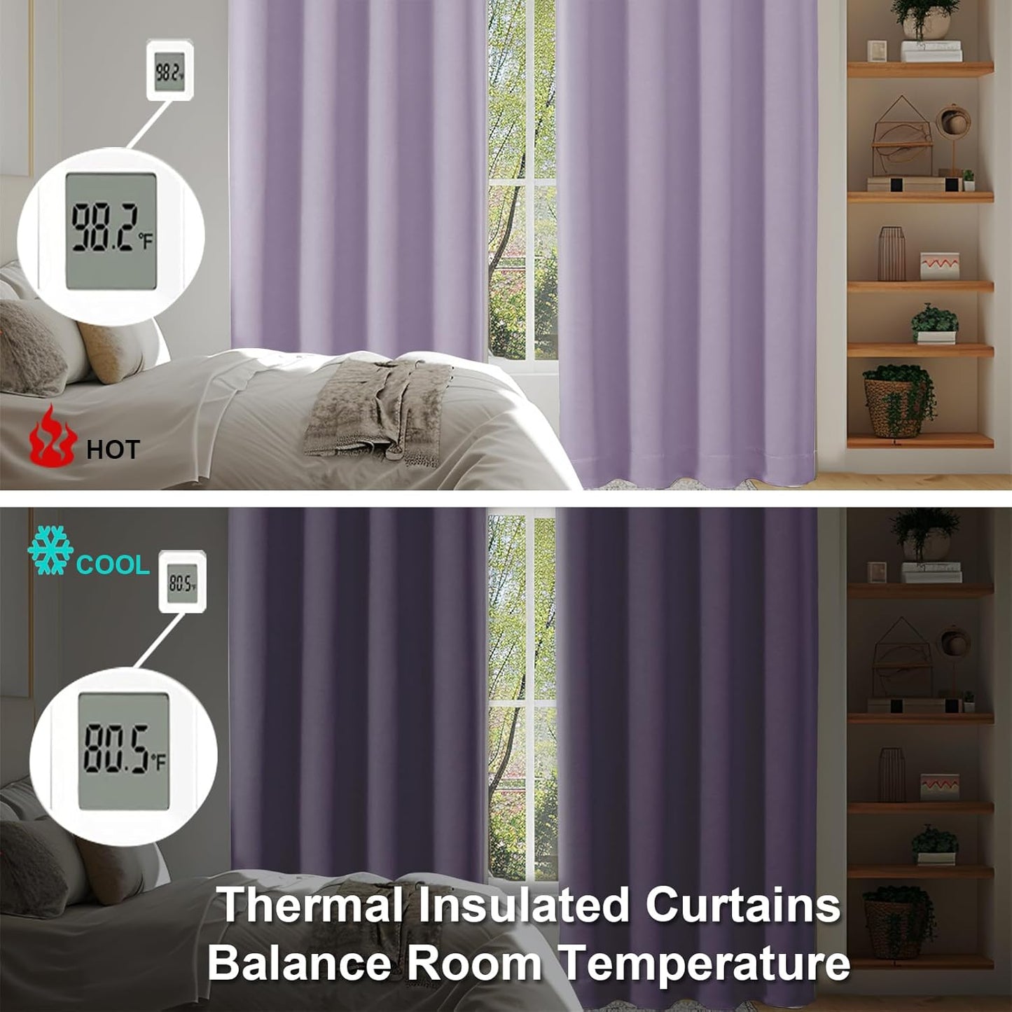 Simplebrand Ava Lilac Blackout Curtains for Bedroom 63 Inch Length 2 Panels Set, Nursery Thermal Insulated Energy Saving Rod Pocket Window Treatment Curtains Blackout Drapes, W40 x L63 Inch, Lilac