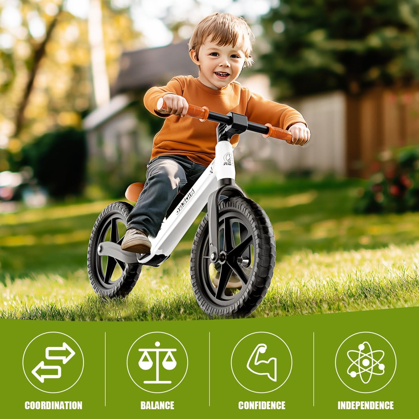 Ridego 12 or 14 Inch Balance Bike for Kids 2-6 Year Old,Lightweight Kids Bike with Adjustable Seat, Push Bicycle with Air Rubber Tires，Ride-on Toys Birthday Gift