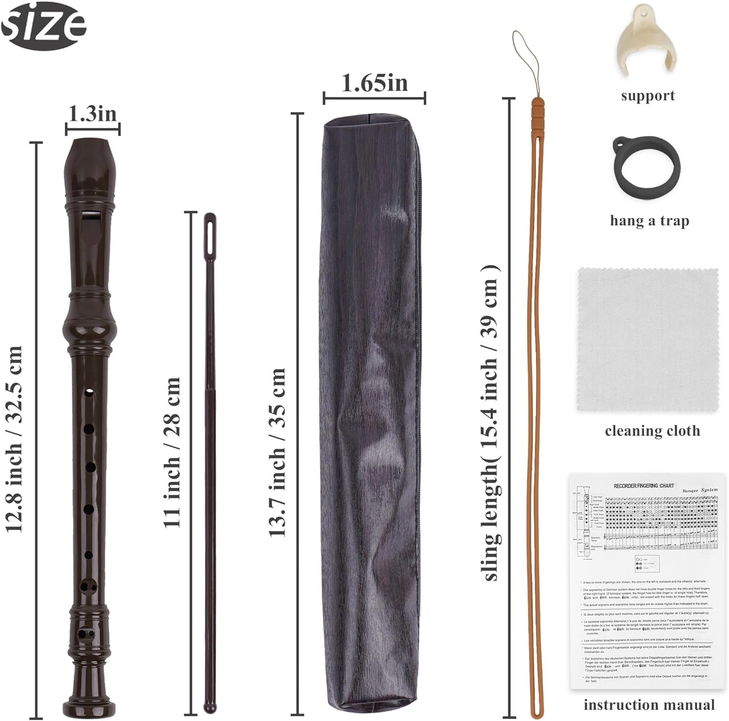 LIZIMANDU Recorder Instrument for Beginner Adults,8-Hole Soprano Descant Recorder Music Flute with Cleaning Rod & Case Bag For Home Entertainment(6-Wood Dark Brown)