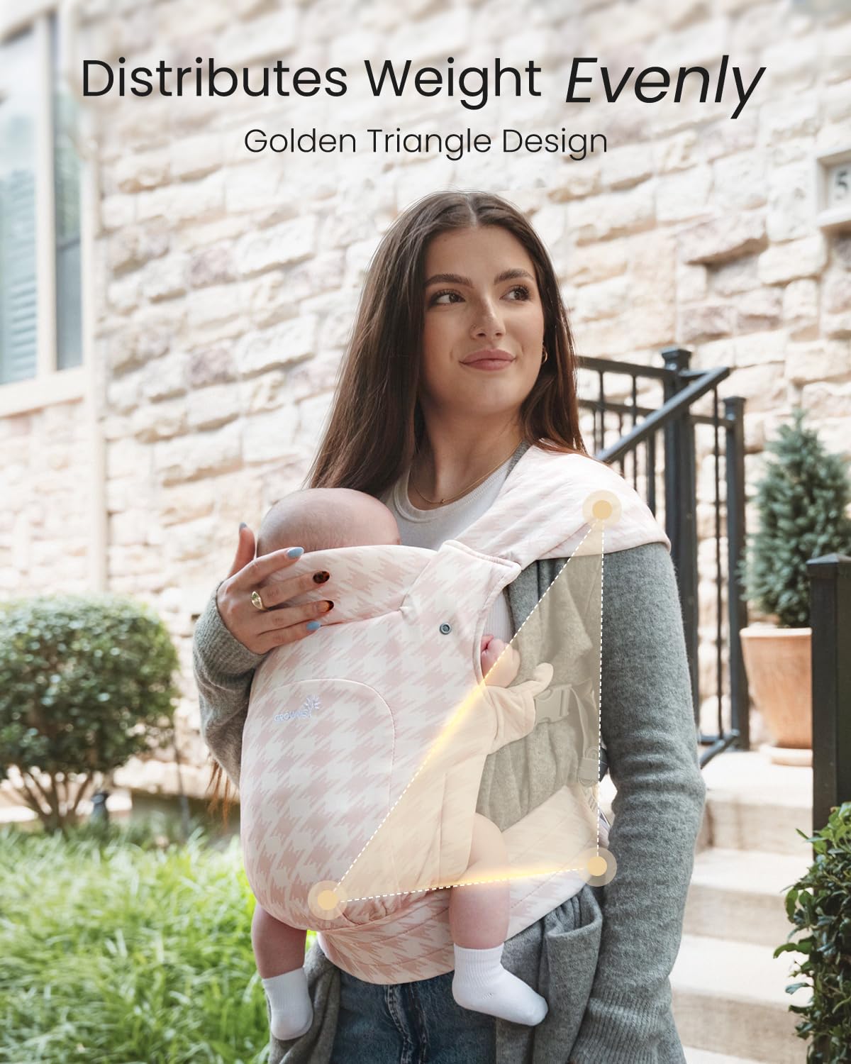 GROWNSY Baby Carrier Newborn to Toddler, Cozy Baby Wraps Carrier, Ergonomic Baby Carrier with Head Support, Tweed Pink