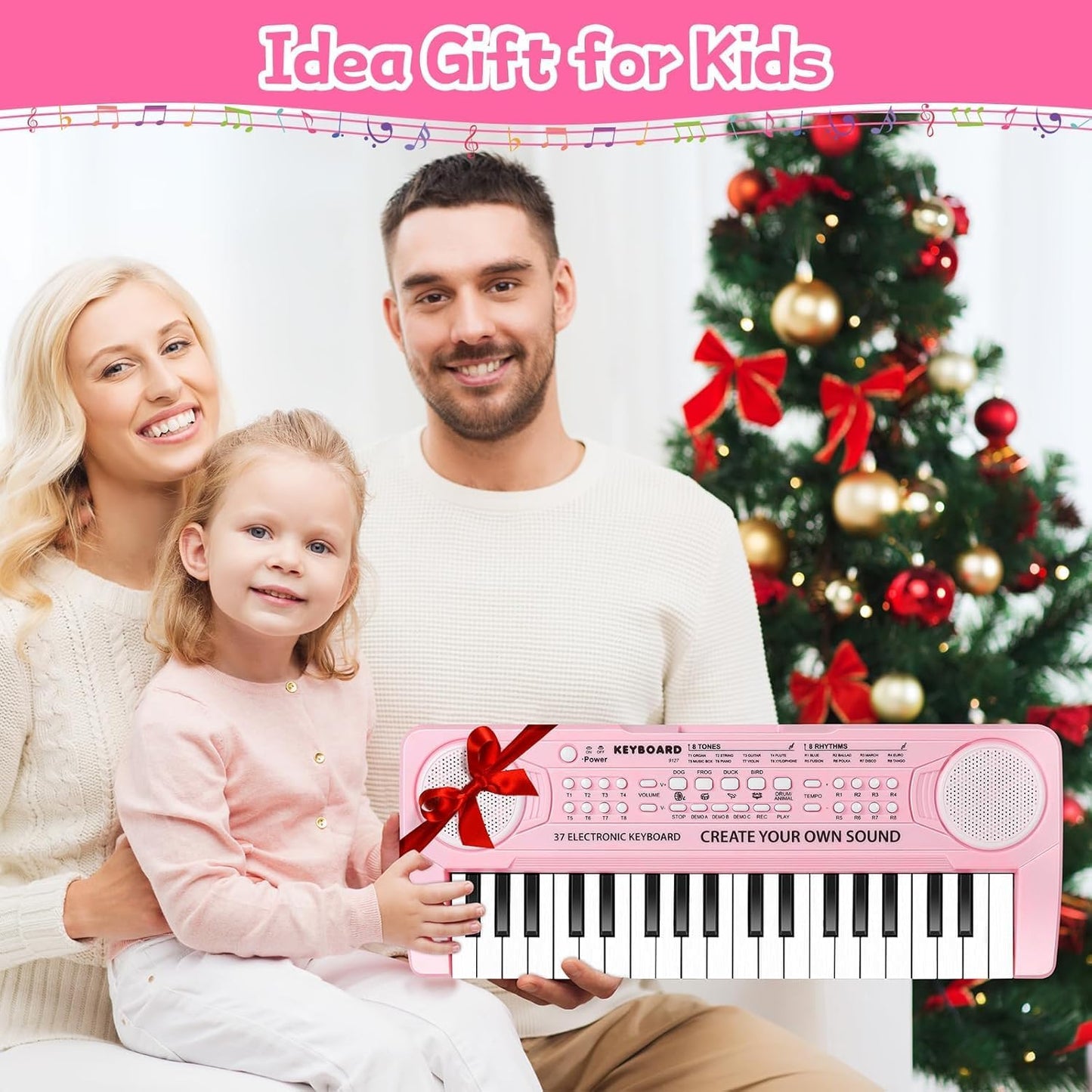 Kids Toddler Toy Piano Keyboard, 37 Key Pink Pianos for Kid Music Toys Instruments with Microphone for 3 4 5 6 7 8 Year Old Girl Boy Birthday/Christmas Day Gift