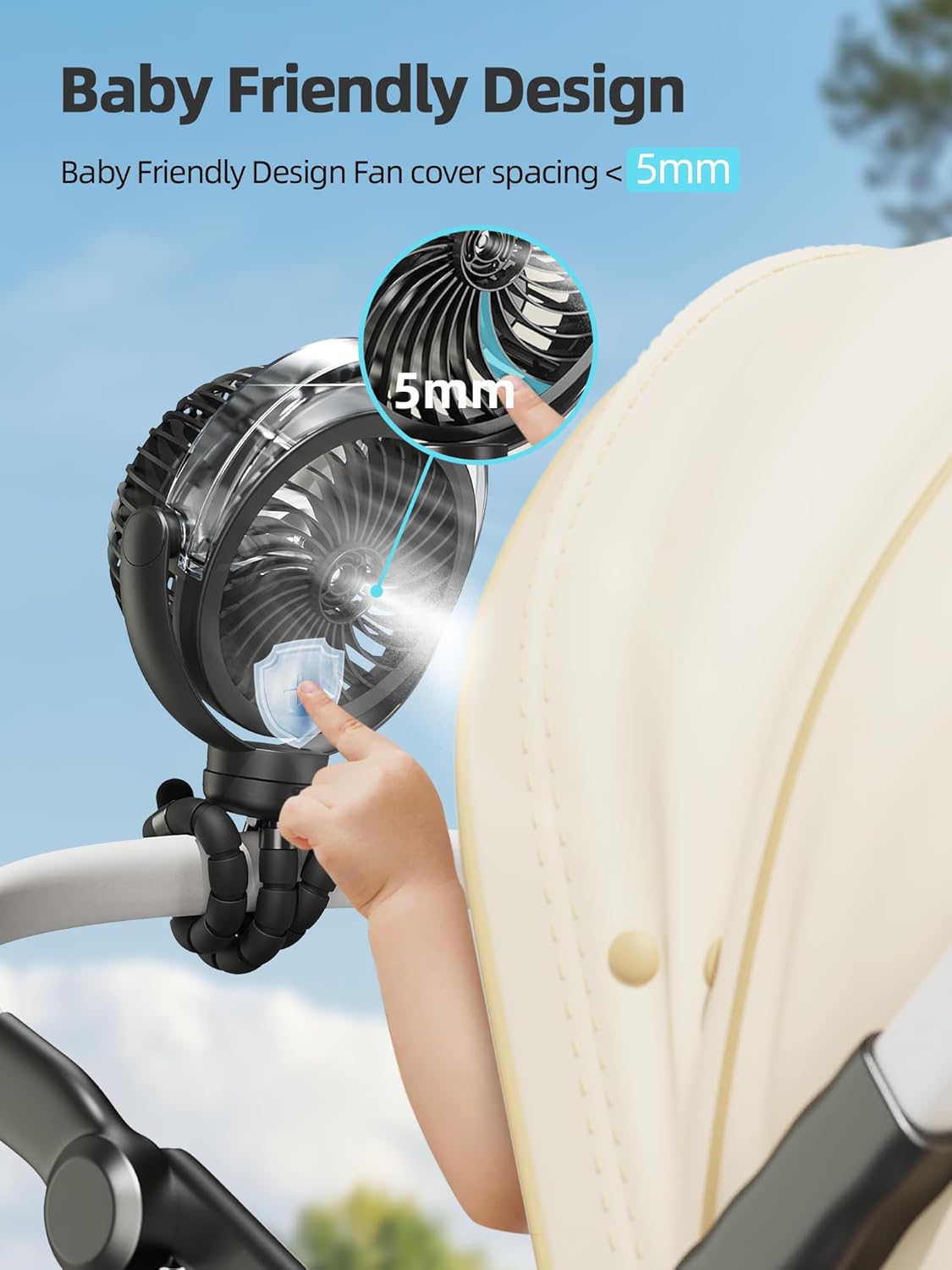 Misting Stroller Fan, 6000mAh Battery Operated Portable Fan with Light & 360° Pivoting, Personal Fans with Flexible Tripod for Baby, Office, Travel,Treadmill,Outdoors