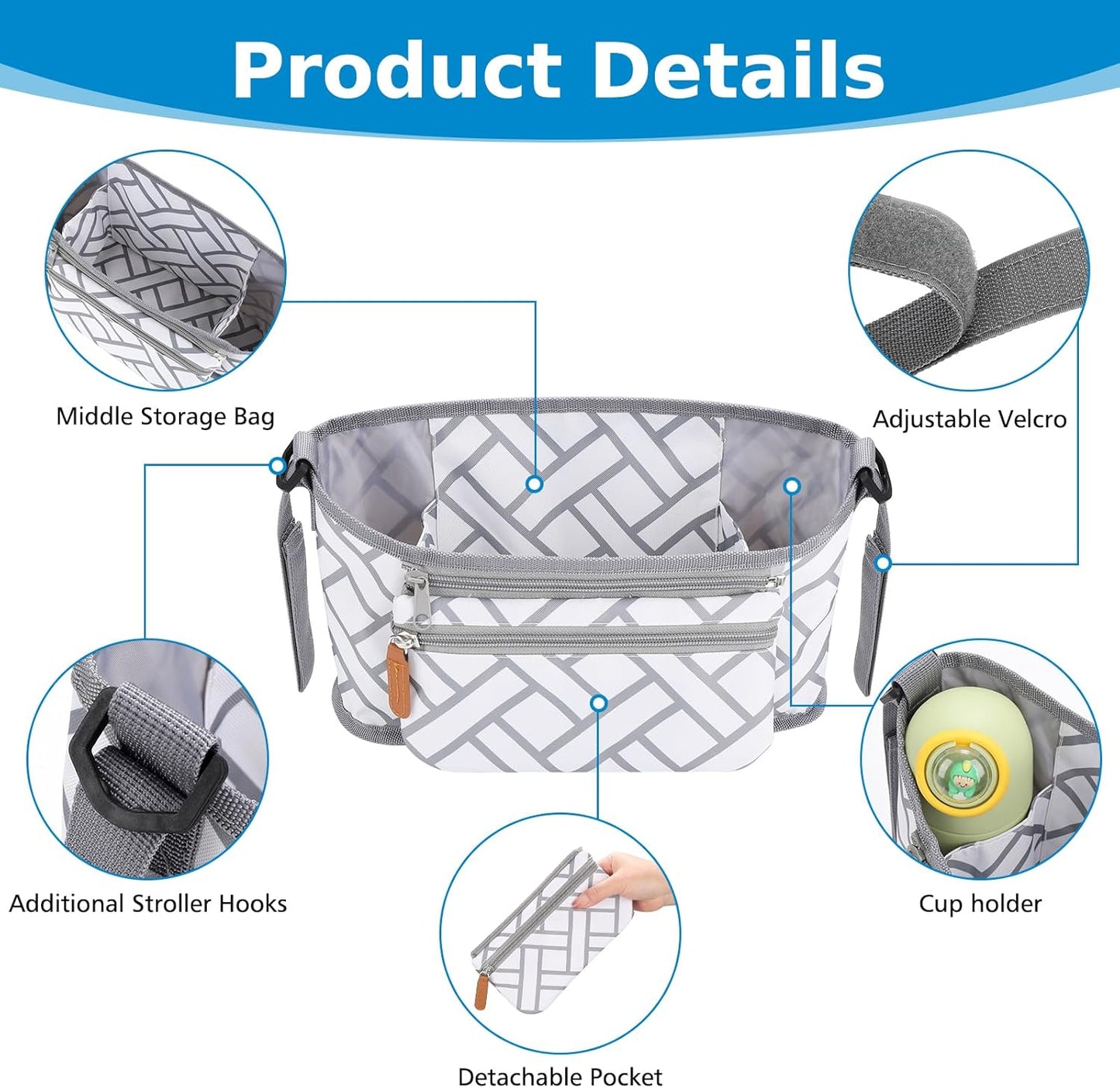 Accmor Universal Stroller Organizer with Detachable Phone Bag, Stroller Bag Caddy Organizer Stroller Accessories for Uppababy, Baby Jogger, Nuna, Doona, Britax Strollers
