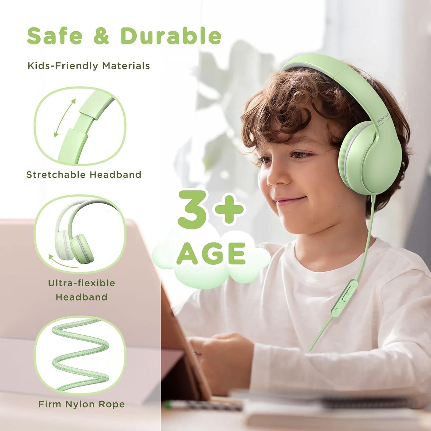 Kids Headphones with Microphone, Kids Headphones-94dB Volume Limited-Shareport, Foldable Wired Headphones