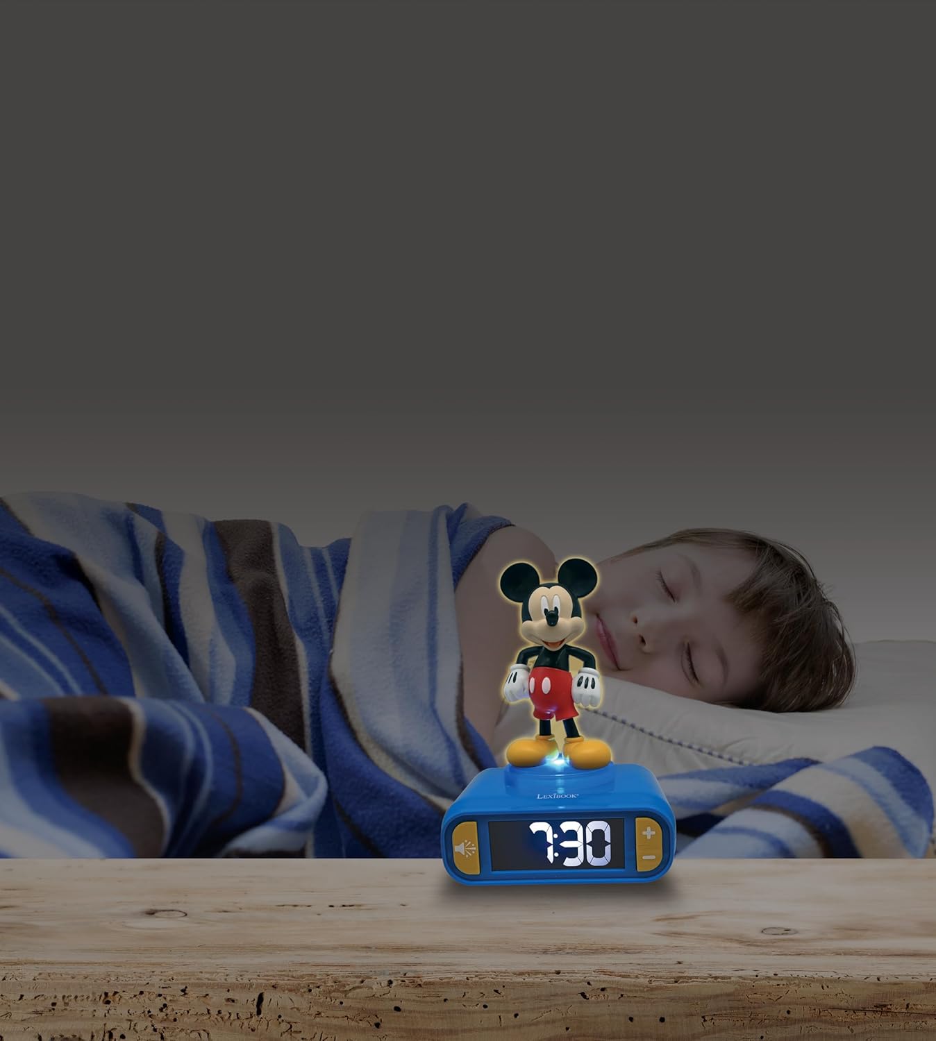 LEXiBOOK, Disney Mickey, Mickey Nightlight Alarm Clock, Sounds and Melodies, LCD Backlit Screen, Luminous, Snooze, Blue, RL800MCH