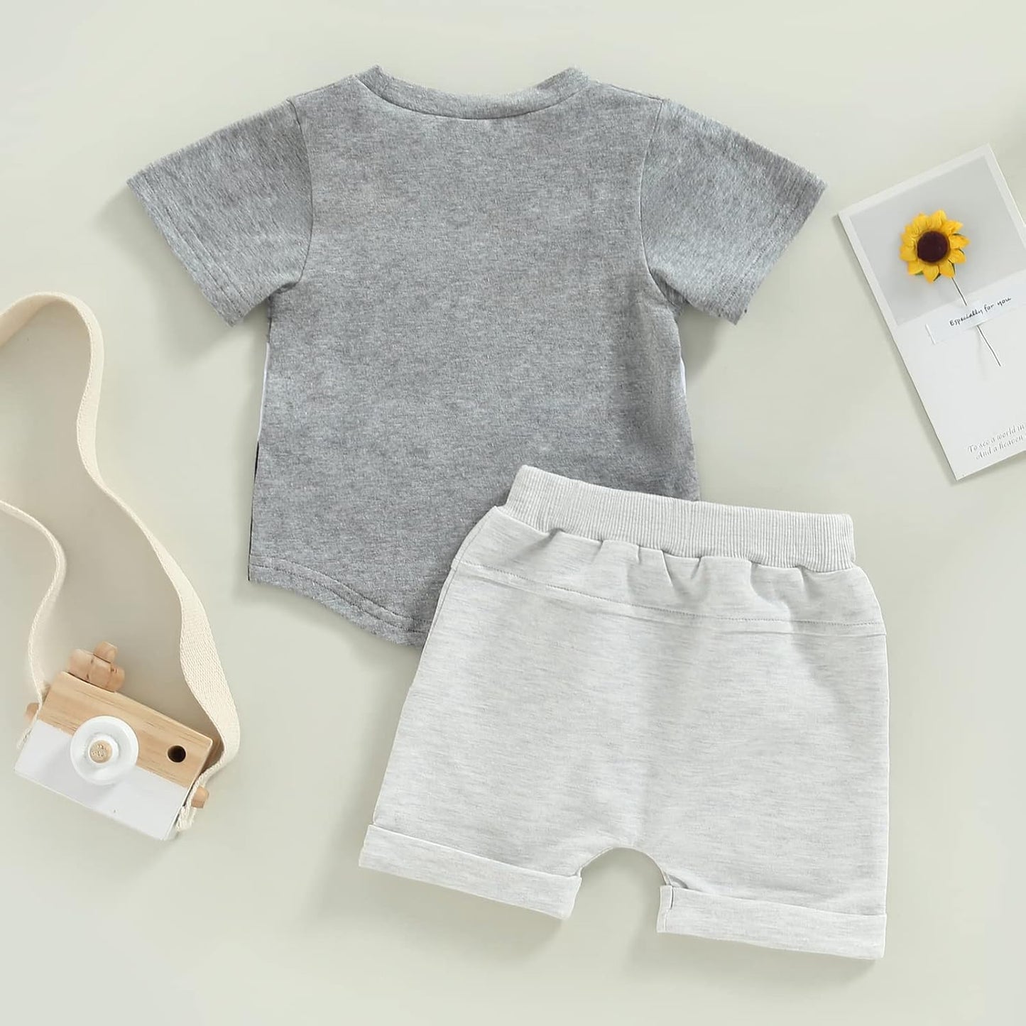 fhutpw Baby Toddler Boy Clothes Summer Outfits 6 12 18 24 Months Patchwork Short Sleeve T Shirt & Shorts Sets with Pockets