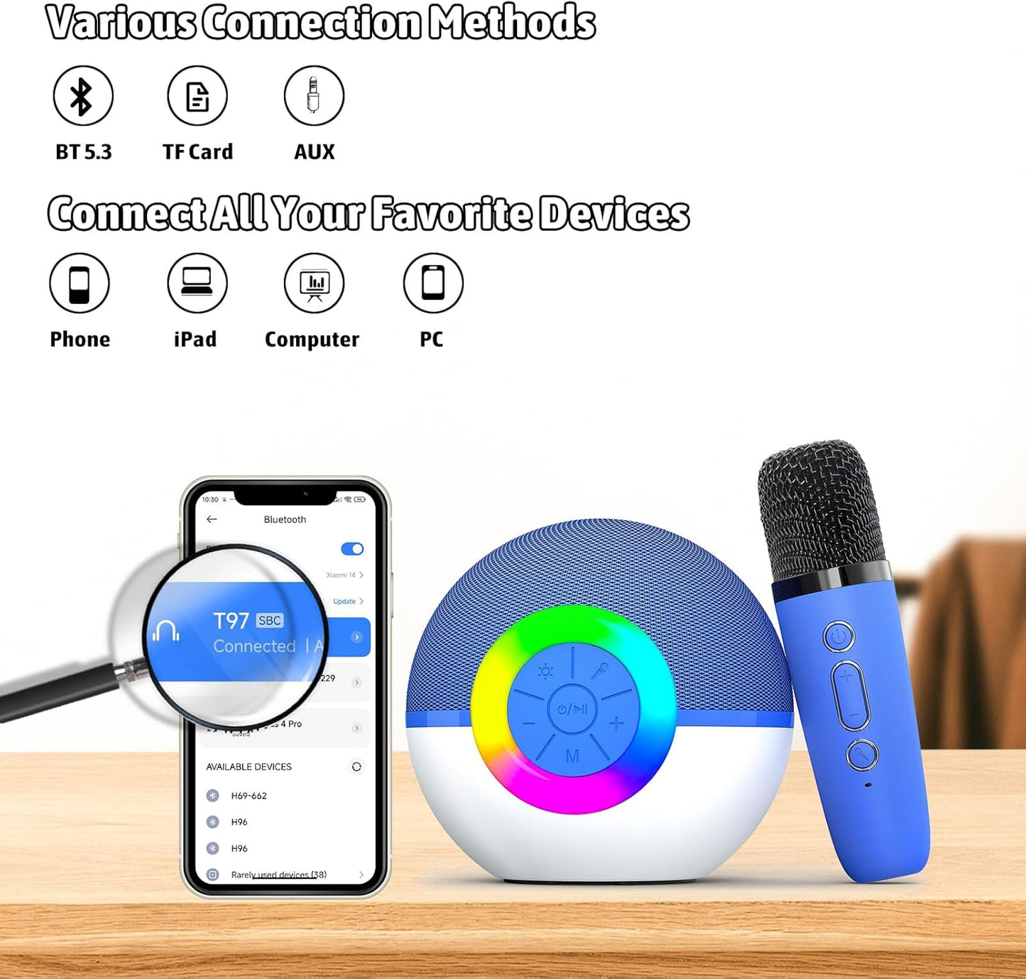 Karaoke Microphone Machine Toys for Kids Adults, Mini Portable Bluetooth Speaker with 2 Wireless Mics, Christmas Birthday Gifts for Boys Girls Ages 3 4 5 6 7 8 9 10 11 12+ Year (Blue)