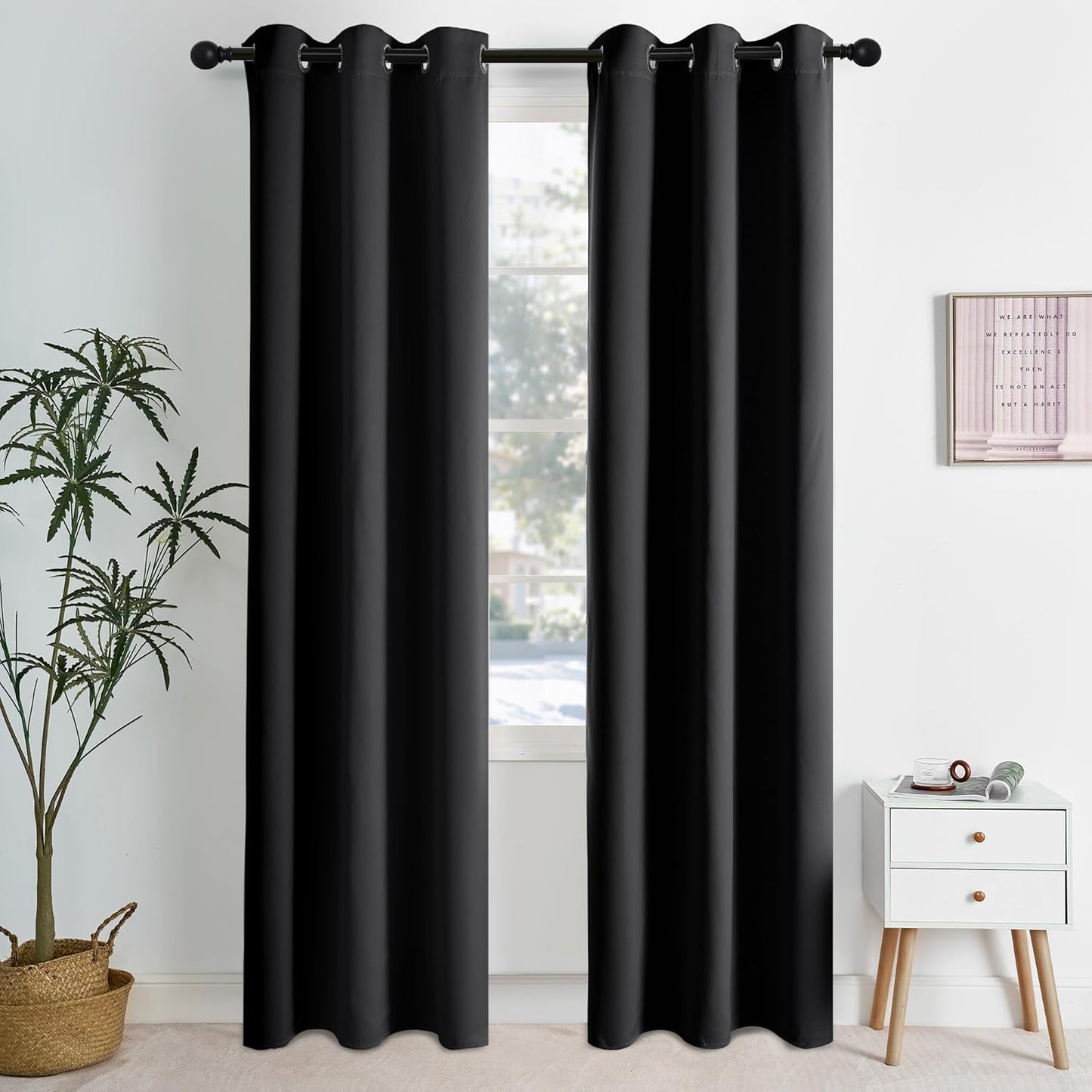 NICETOWN 100% Black Out Curtains 84 Inches Long 2 Panels for Living Room, Bedroom, Office Thermal Insulated Blackout Drapes Solid Grommet Noise Reducing Window Curtains, W40