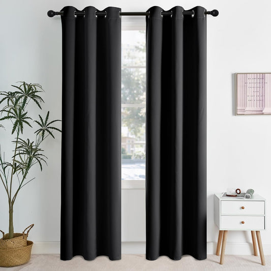 NICETOWN 100% Black Out Curtains 84 Inches Long 2 Panels for Living Room, Bedroom, Office Thermal Insulated Blackout Drapes Solid Grommet Noise Reducing Window Curtains, W40