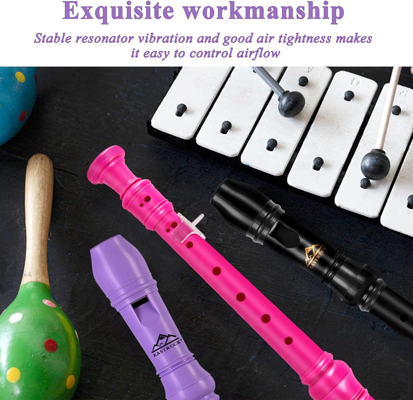 Eastrock Soprano Recorder for Kids Beginners, Recorder Instrument German Style C Key 3 Piece ABS with Cleaning Rod, Fingering Chart, Packing Bag, Thumb Rest