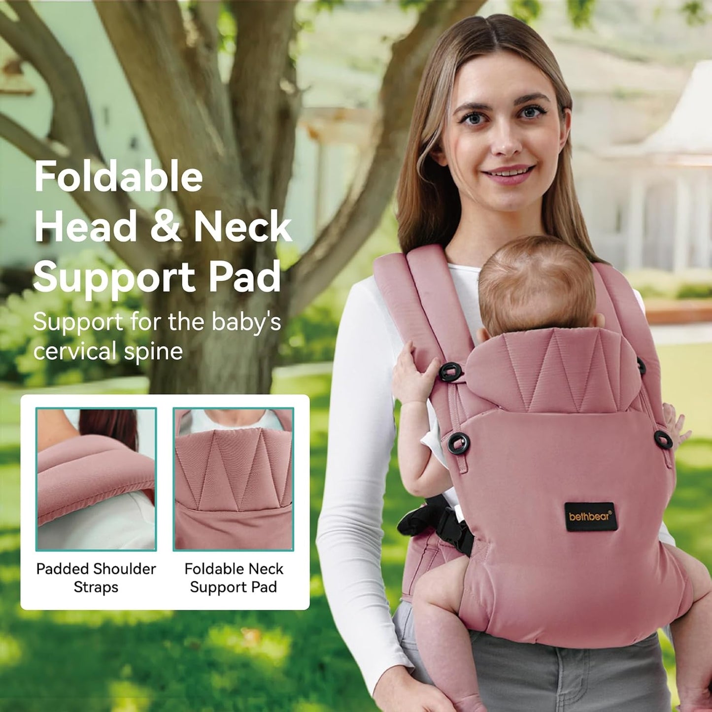 Baby Carrier Newborn to Toddler 7-45 lbs with Natural Material, Ergonomic Design,Versatile and Adjustable,Hands Free for Moms&Dads,Pink