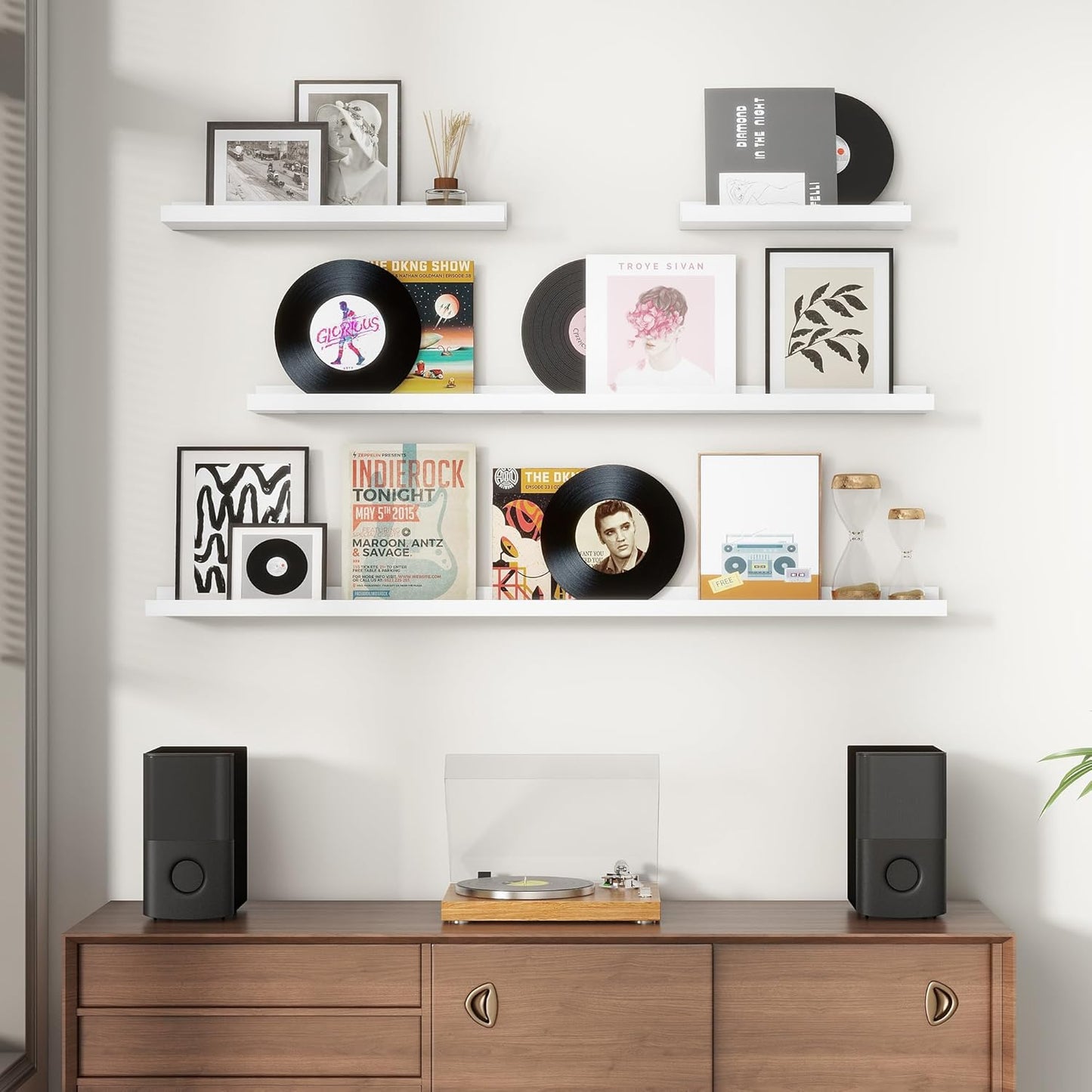 Picture Ledge Shelf for Wall, 56 inches Solid Pine Wood Nursery Book Shelves 3 Packs, Floating Ledge Shelves for Kids' Room Bedroom Bathroom Long Floating Shelves for Wall Nursey Wall Decor, White