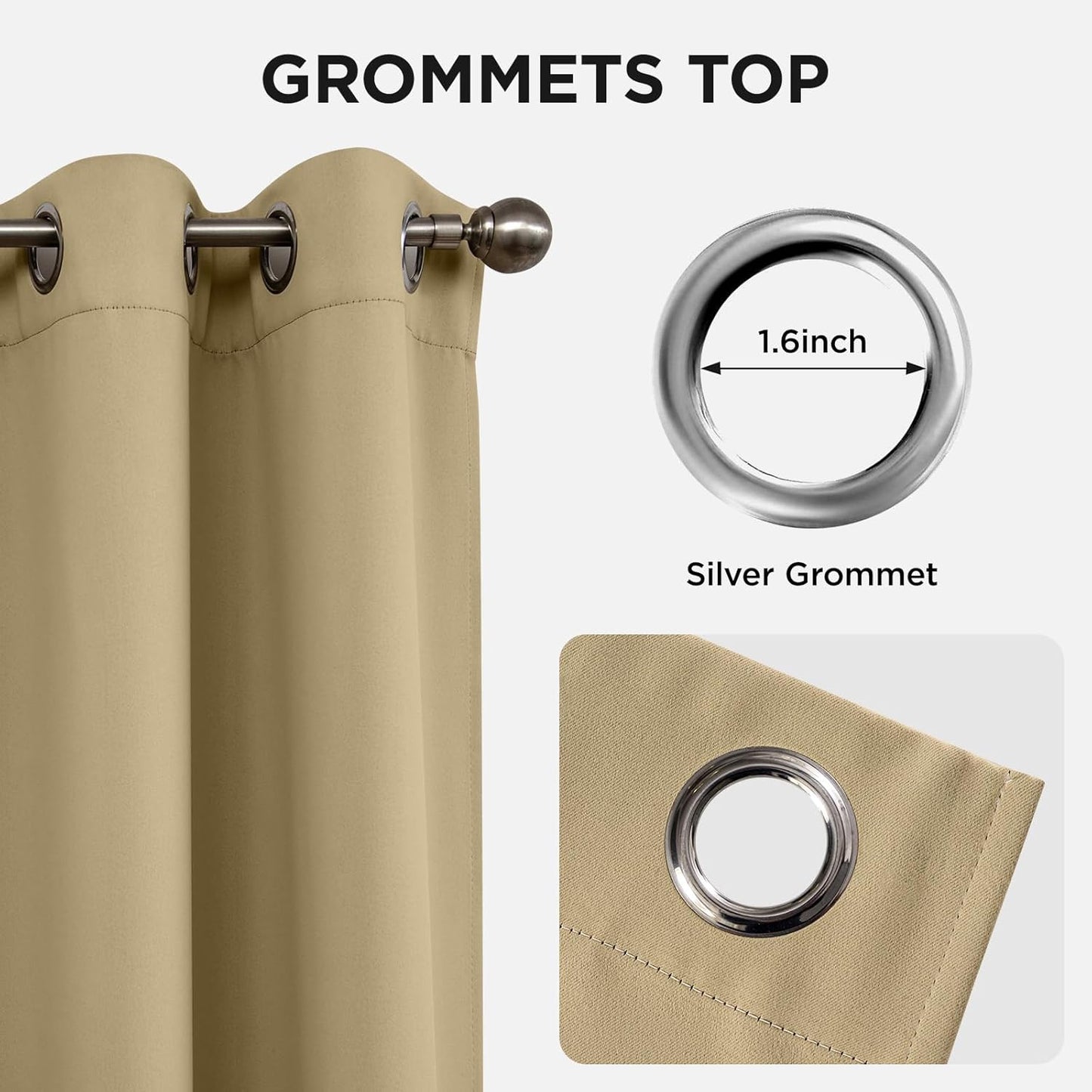 Joydeco Blackout Curtains 72 Inch Length 2 Panels Set, Thermal Insulated Long Curtains& Drapes 2 Burg, Room Darkening Grommet Drapes for Living Room Bedroom Window (W52 x L72 Inch, Beige)