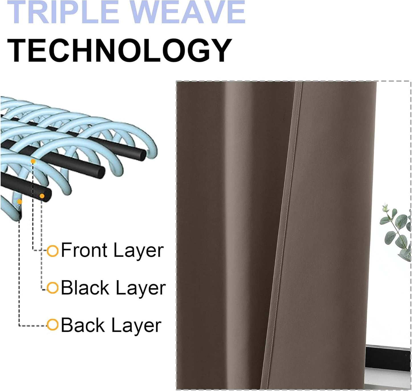 Simplebrand Ava Brown Blackout Curtains for Bedroom 63 Inch Length 2 Panels Set, Solid Thermal Insulated Energy Saving Rod Pocket Window Treatment Curtains Blackout Drapes, W40 x L63 Inch, Brown
