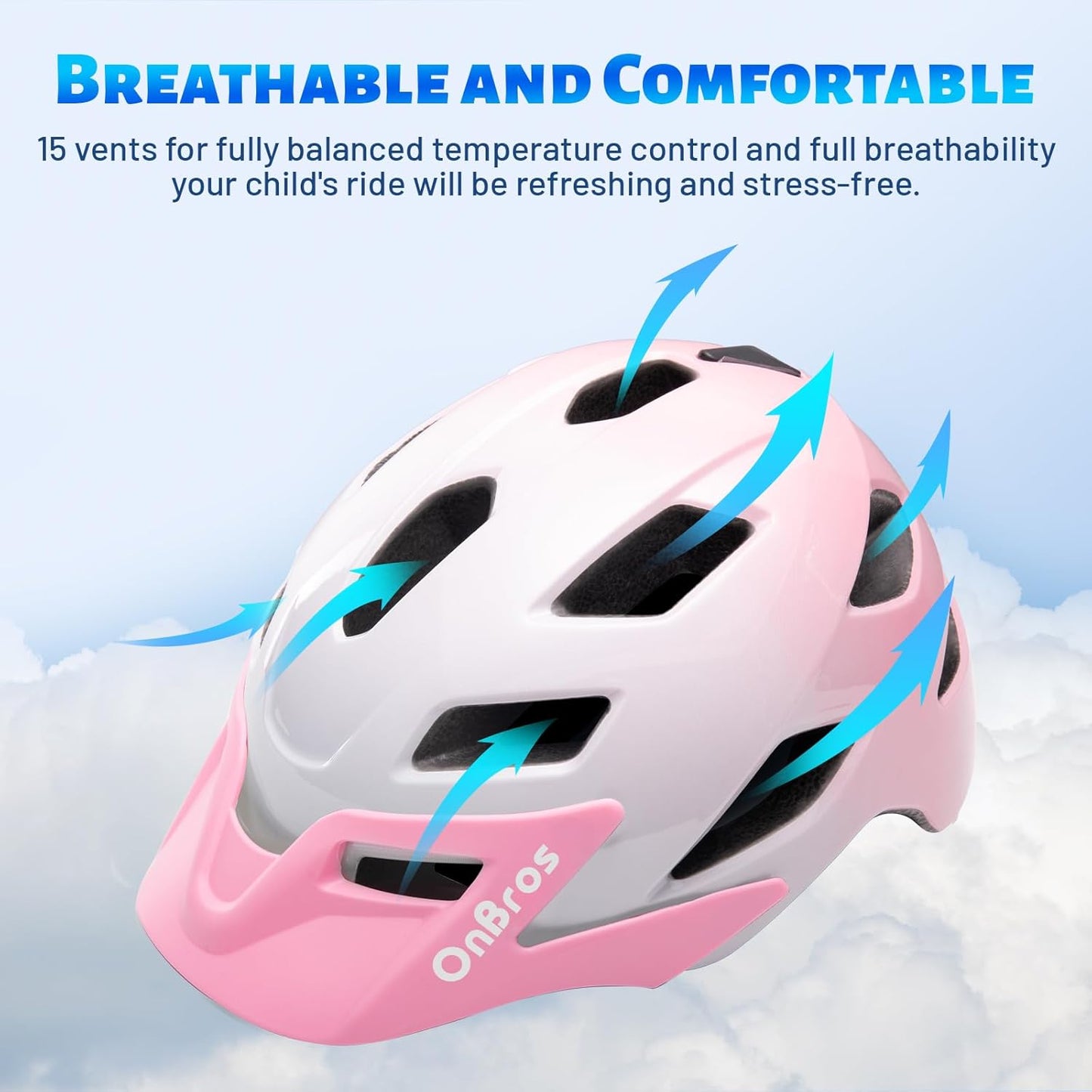 OnBros Kids Bike Helmet - Bike Helmets for 5-14 Boys or Girls with Visor, Children Bicycle Helmet for Skateboard Mountain Scooter Road Cycling, Lightweight and Adjustable 50-57CM