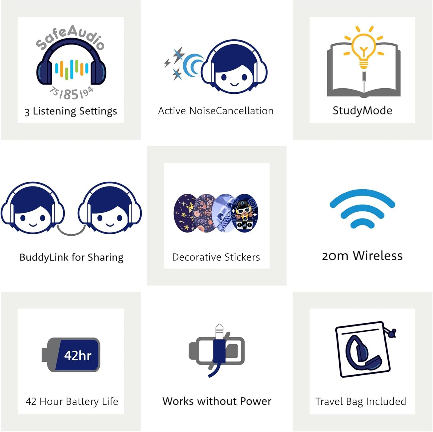 BuddyPhones Cosmos Fun | Wired or Wireless Foldable ANC Bluetooth Headphones + Microphone - SafeAudio Volume-Limiting Options, for Toddlers to Young Adults (Green)