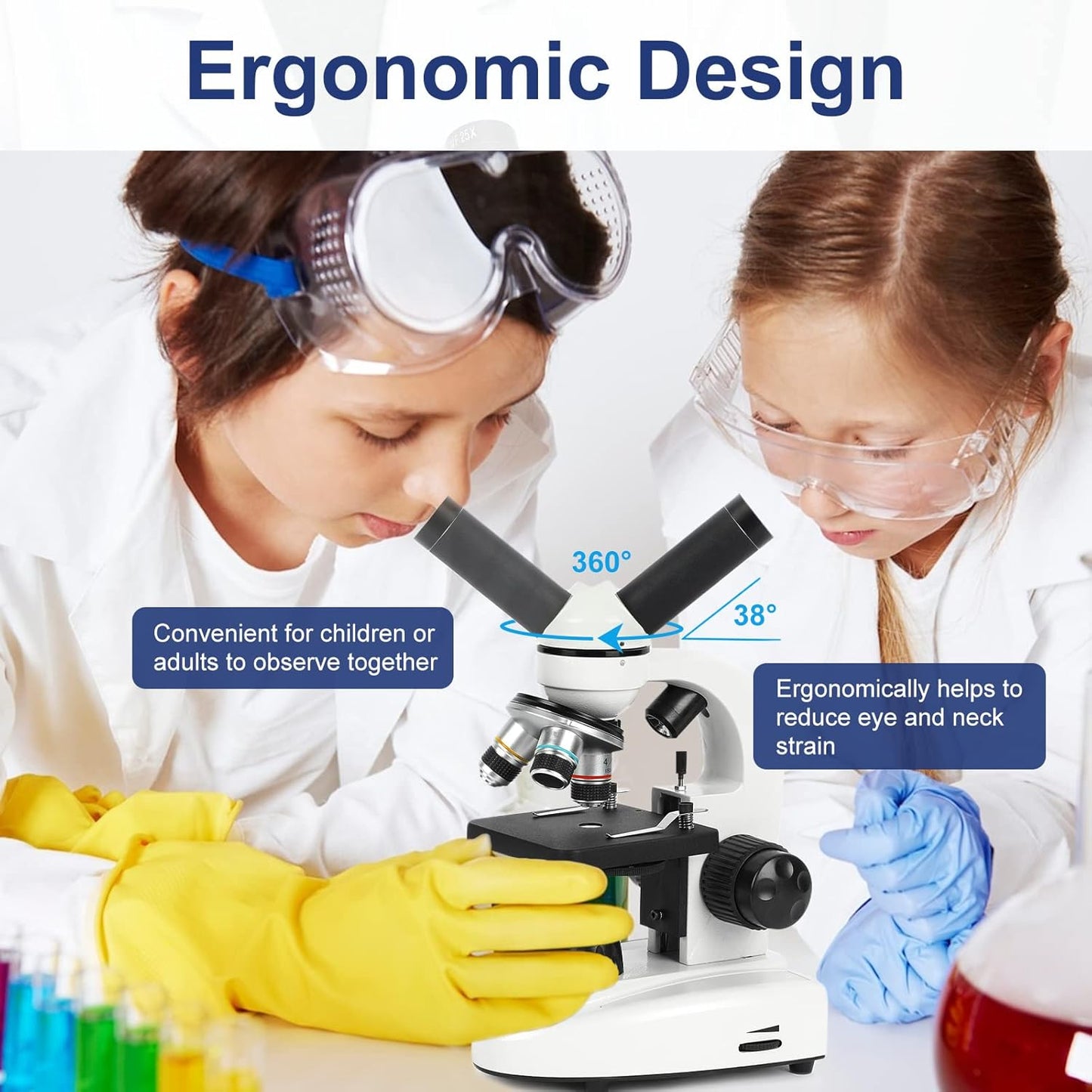 Microscope for Adults Kids Students, 100X-2000X Microscopes, Metal-Body Dual LED Illumination, Biological Compound Monocular Microscope Kit for School Lab, Homeschool w/Phone Adapter