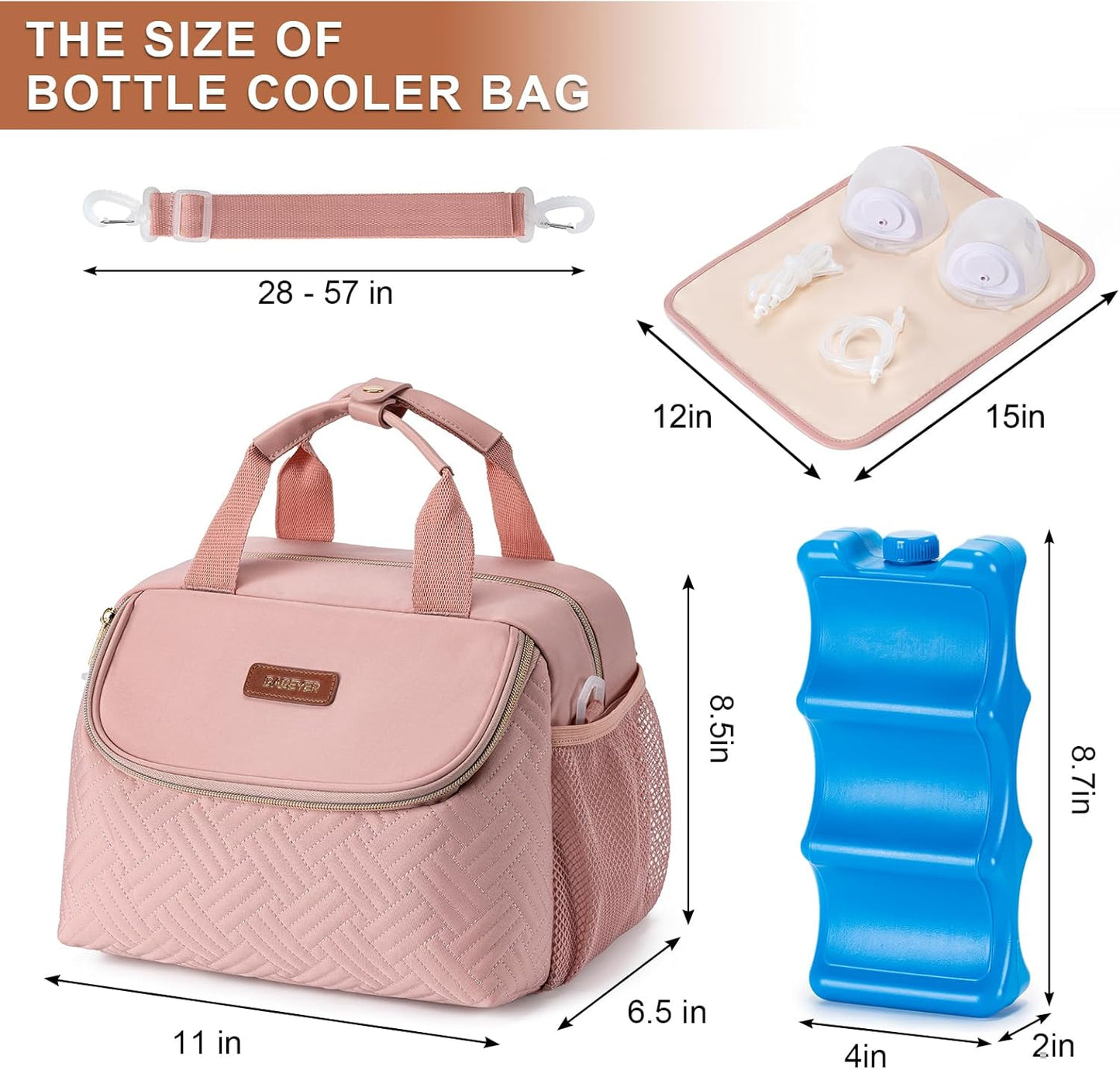 Breastmilk Cooler Bag with Ice Pack Fits 6 Baby Bottles up to 9 Ounce, Wearable Breast Pumps Cooler Bag for Nursing Mom Daycare, Work, Travel- Pink