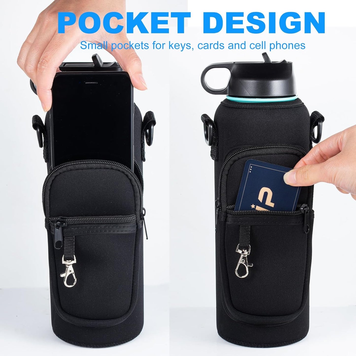Water Bottle Holder with Strap for Hydroflask 32oz 40oz, Carrier Sling Bag with Phone Pocket Sleeve for Men Women Hiking Camping Travelling