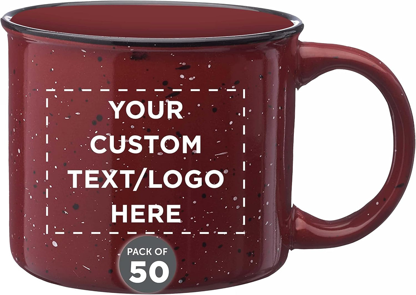DISCOUNT PROMOS Custom Ceramic Campfire Coffee Mugs 13 oz. Set of 50, Personalized Bulk Pack - Perfect for Tea, Espresso, Cappuccino, Hot Cocoa - Maroon