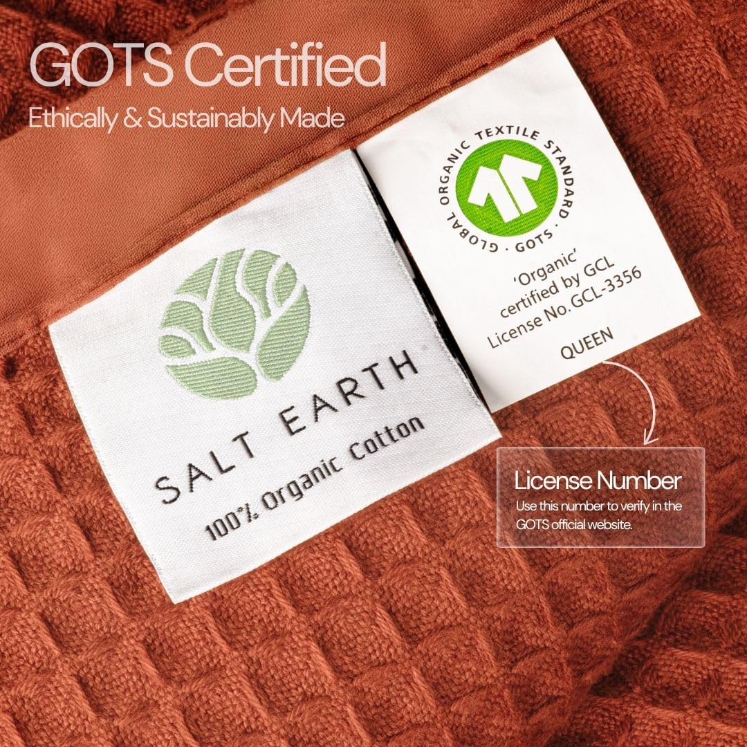 Salt Earth GOTS Certified 100% Organic Cotton Throw Blanket,108"X90" Blankets & Throws for Bed, Throw Blanket for Couch,Modern & Cozy Blanket, All Season Waffle Blanket, Soft Blanket(Cinnamon Stick)
