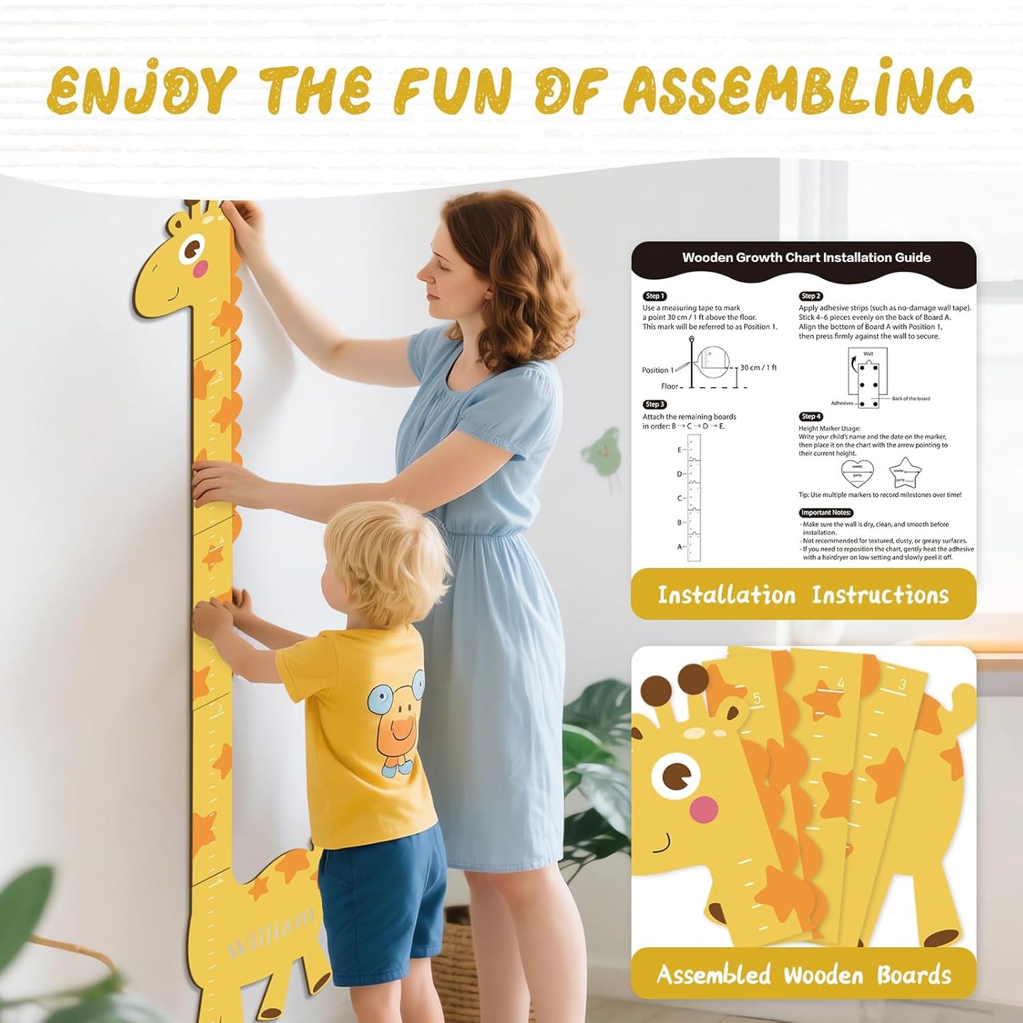 Personalized Name Growth Chart for Kids – Giraffe Height Chart for Boys and Girls, Wooden Height Chart Measuring Board 63" x 15.3"
