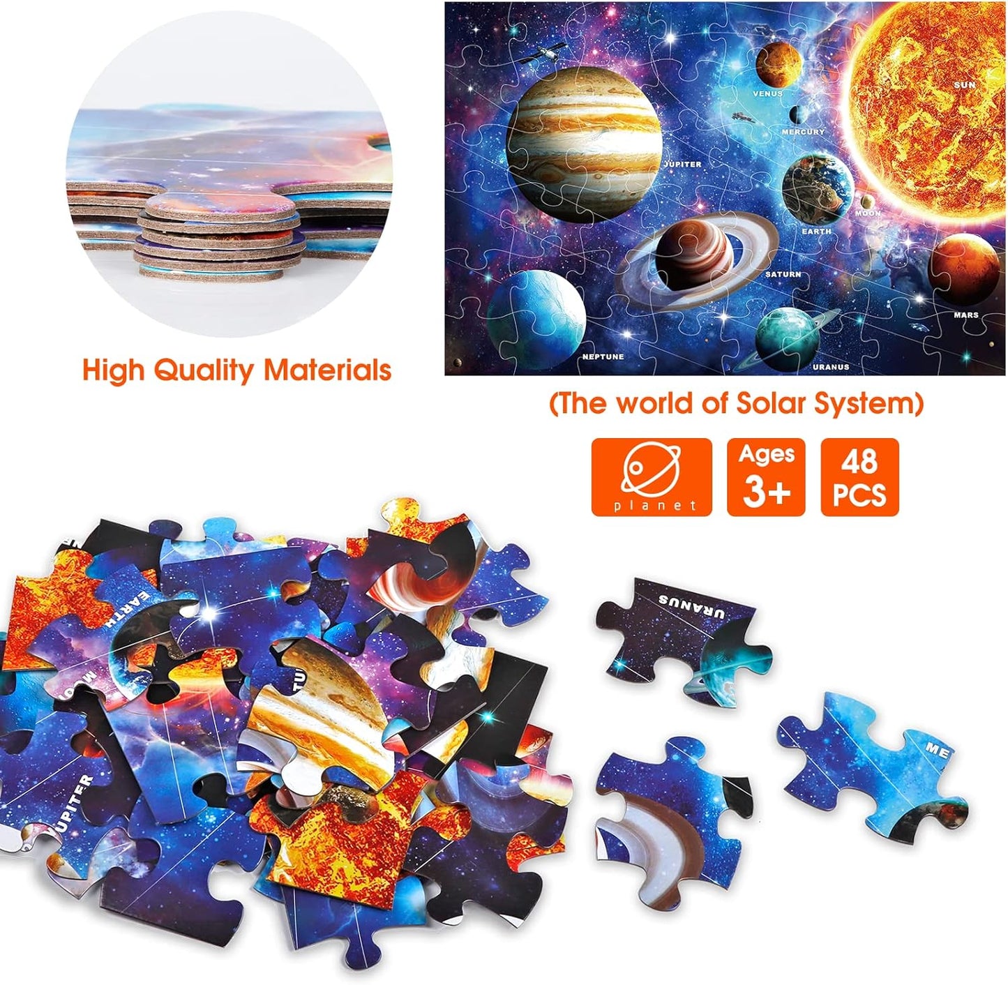 Jumbo Floor Puzzle for Kids Ages 4-8,Solar System Jigsaw Puzzles,48 Piece Space Large Puzzles for Toddler Ages 3-5,Preschool Learning Planets Toys Christmas Birthday Gift for Boys Girls