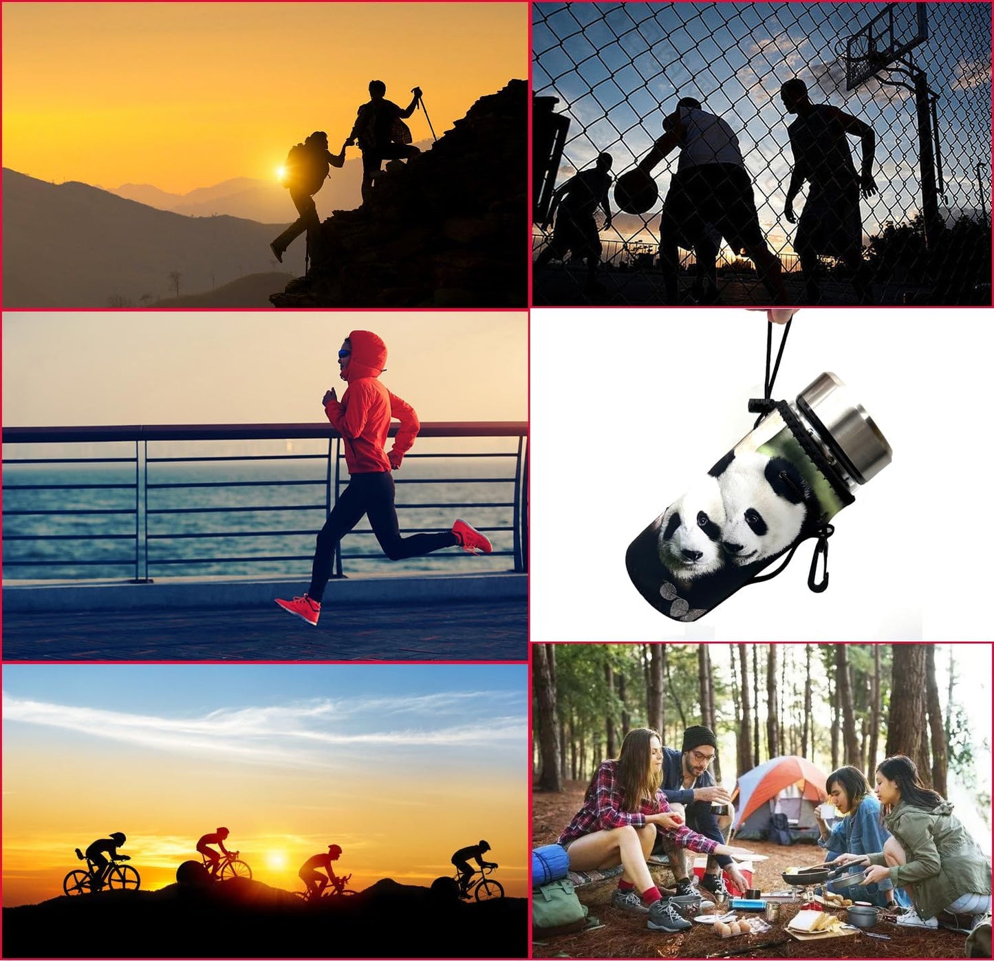 Water Bottle Bag Carrier, Water Bottle Neoprene Sleeve Portable Insulator Bottle Cover Drawstring Insulator for 18 Oz 20 Oz Water Bottle (Panda)