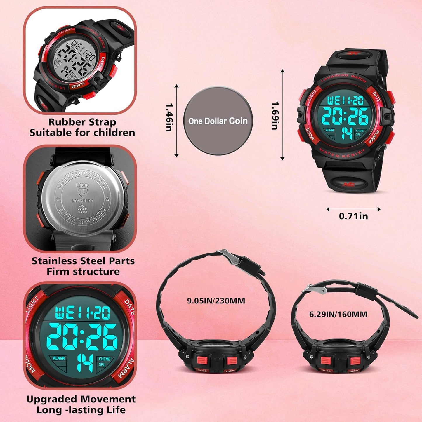 Kids Watch,Boys Watch for 3-15 Year Old Boys,Digital Sport Outdoor Multifunctional Chronograph LED 50 M Waterproof Alarm Calendar Analog Watch for Children with Silicone Band,Kids Gift
