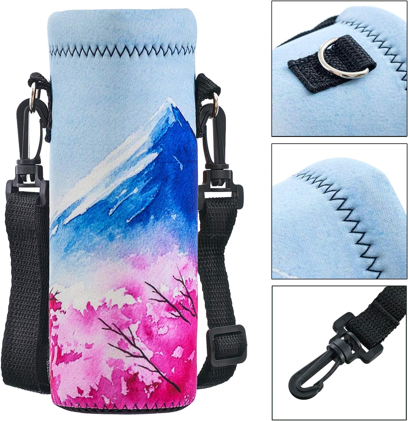 Neoprene Water Bottle Carrier Bag with Adjustable Shoulder Strap for Men Women Walking Hiking,Portable Insulated Holder Case for Stainless Steel/Glass/Plastic Bottles