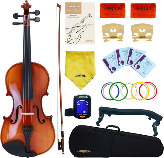 Spruce and Maple Solid Wood Violin Outfit for Beginner Kids & Adults -Craft Your Perfect Sound and Begin Your Musical Journey with Confidence. (Glossy Antique, 4/4 Full)