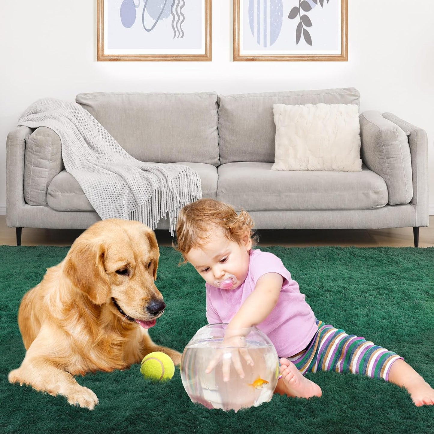 Ultra Soft Fluffy 6x9 Green Area Rugs - Plush Non-Slip Indoor Carpet for Living Room, Bedroom, Nursery, Study, Kids Room Decor