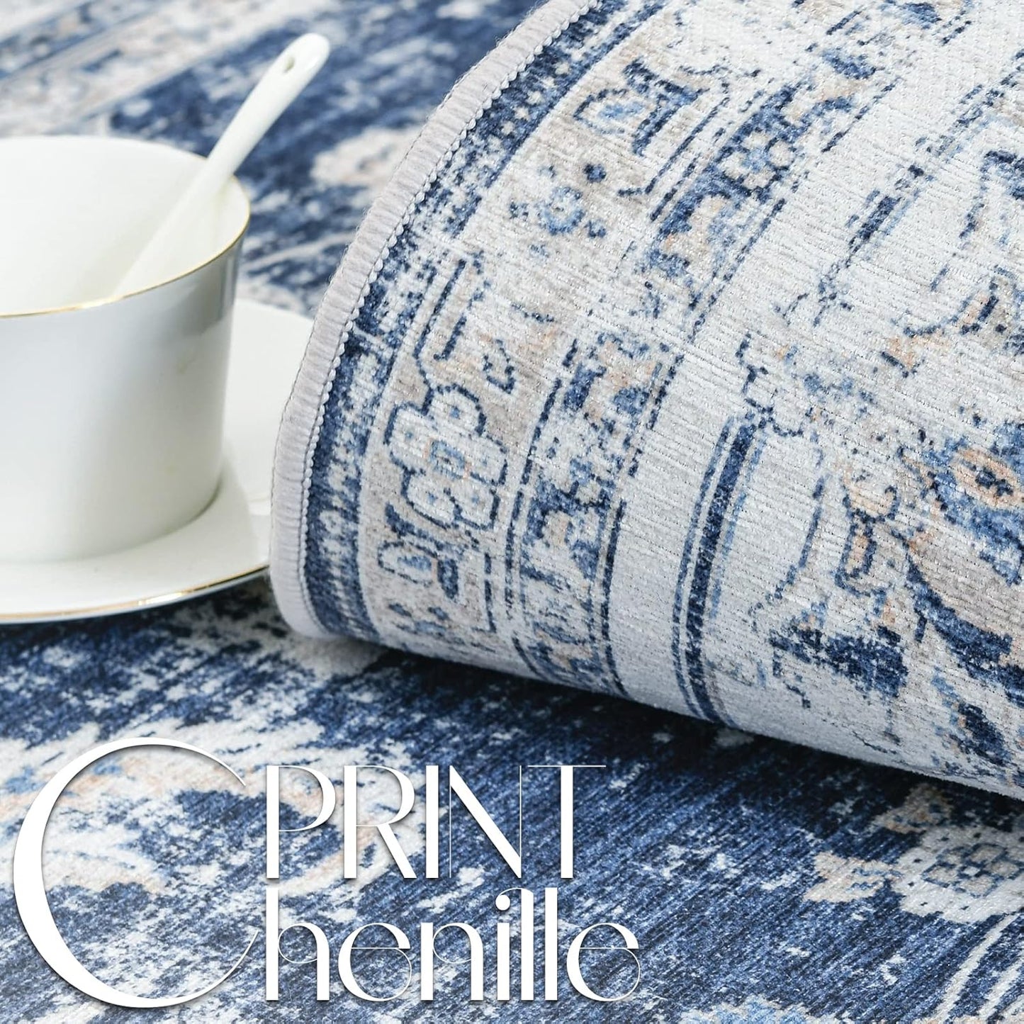 jinchan Hallway Runner Rug 3x7 Machine Washable Runner Rug Dark Blue Vintage Floral Design Non-Slip Low Pile Ultra-Thin for Kitchen Laundry Room Bedroom Farmhouse (3‘x7',Dark Blue)