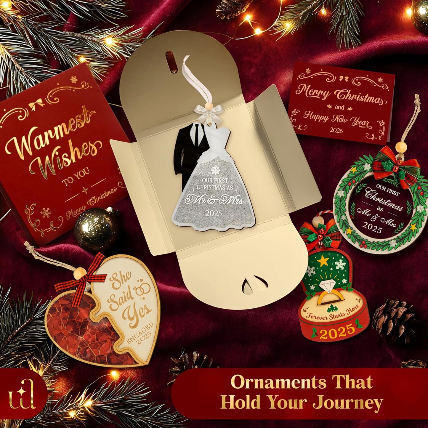 Our First Christmas As Mr and Mrs 2025 - Just Married Ornaments, Wedding Ornament for Couple, Unique Wedding Gifts for Bride and Groom, 1st Married Newlywed Christmas Ornaments 2025