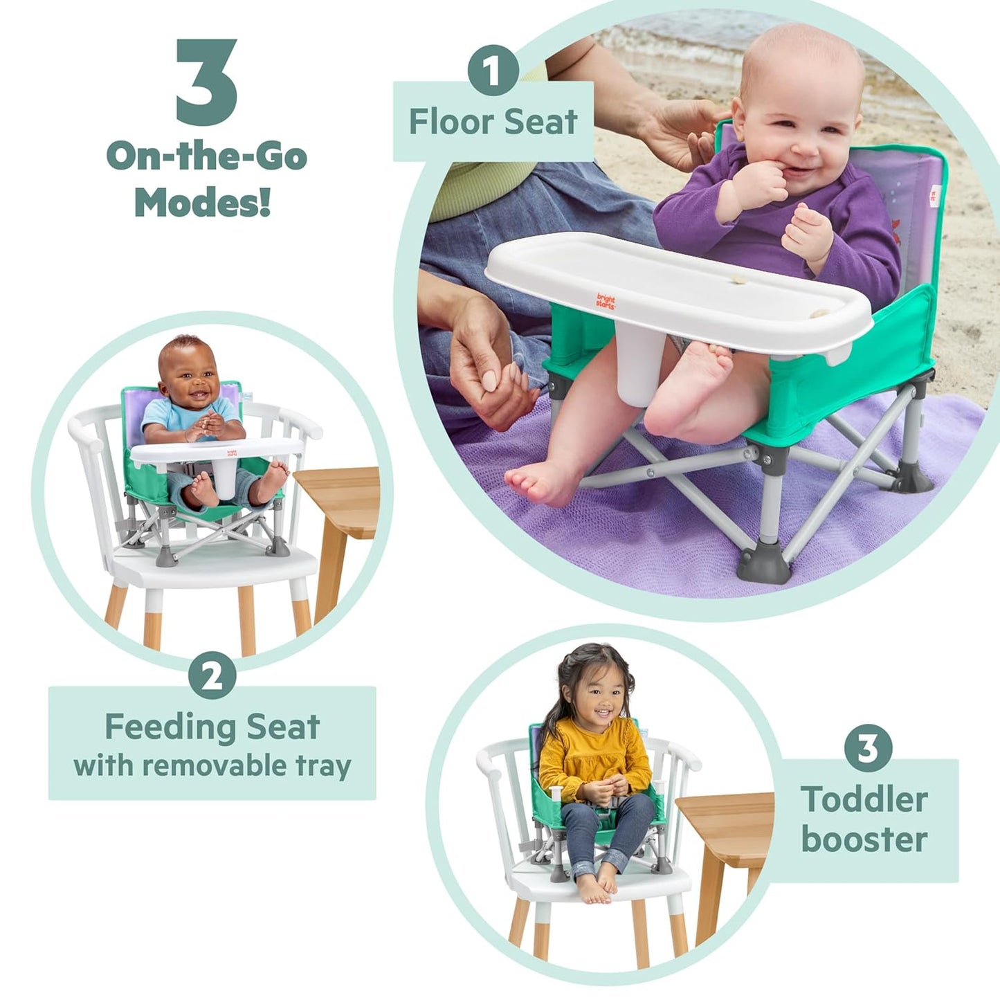 Bright Starts Disney Princess Ariel Pop 'N Sit Portable Booster, Indoor/Outdoor Use, Floor Seat with Feeding Tray, 6 Mos - 3 Yrs