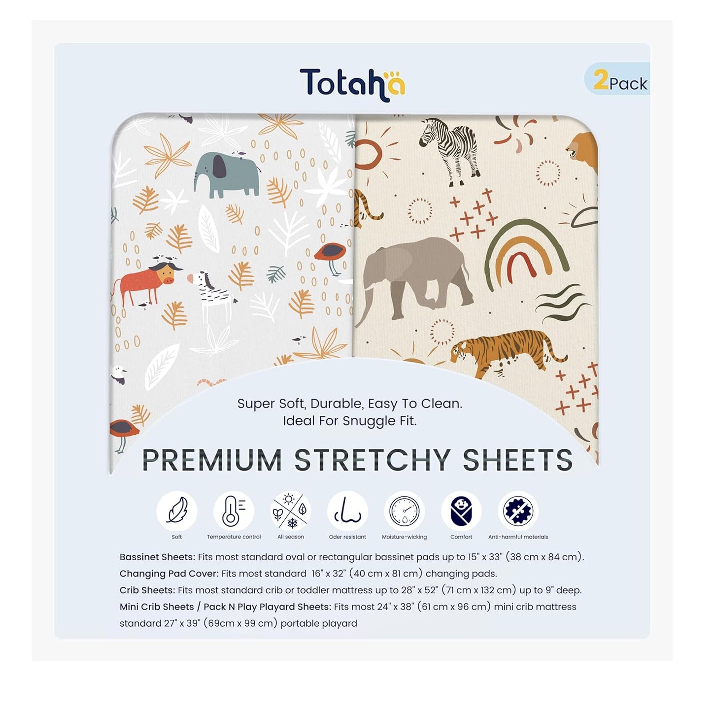 TotAha Premium Stretchy Jungle Animal Changing Pad Covers, Hypoallergenic Changing Table Cover, Silky Comfort, Buttery Soft, Calming Effect, All-Season Jersey-Knit 5'' Deep Pocket