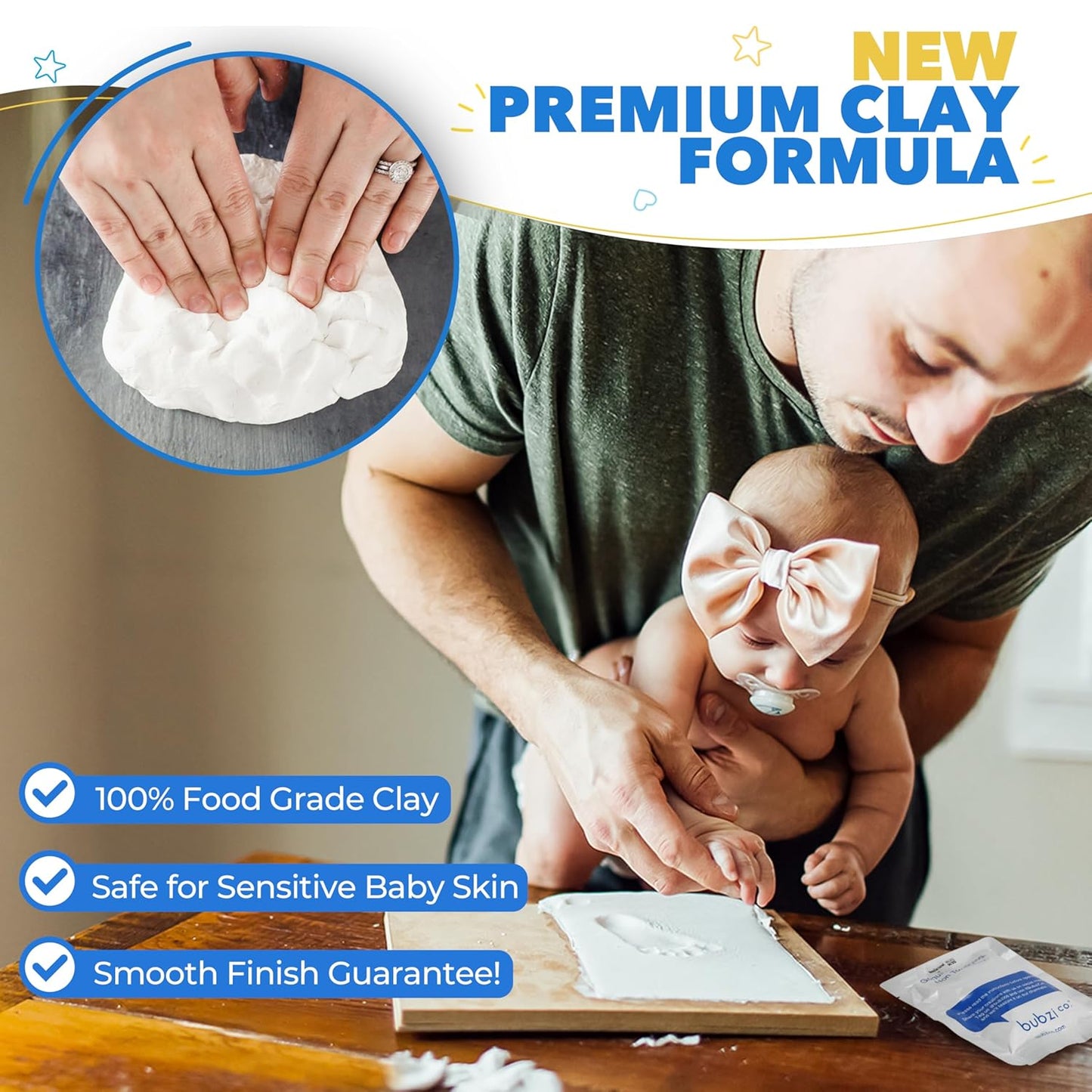 Baby Footprint Kit, Newborn Foot and Hand Print Kit, Infant Keepsake Frame, Nursery Pictures Frames, Infant Handprint, New Mom Gifts, Newborn Essentials Must Haves, Baby Shower Gifts (Natural Wood)