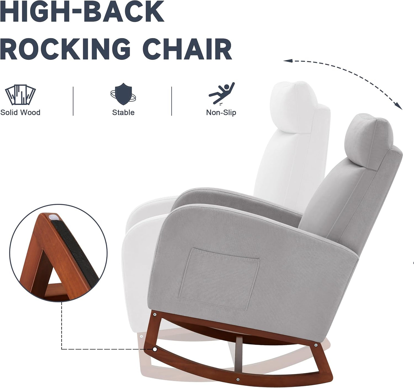 Nursery Rocking Chairs with High Back, Rocking Chair Nursery Chair with Foot Rest, Baby Nursery Glider Rocker, Nursing Chair, Glider Rocking Chair Accent Living Room (Linen Grey)