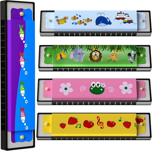 5 Pcs Harmonica for Kids Birthday Party Favor Musical Instrument, Return Gift Cartoon Double Row Harmonica Bulk Toy for Kids Party Favors Goodie Bags Stuffers & Operation Christmas Child Items