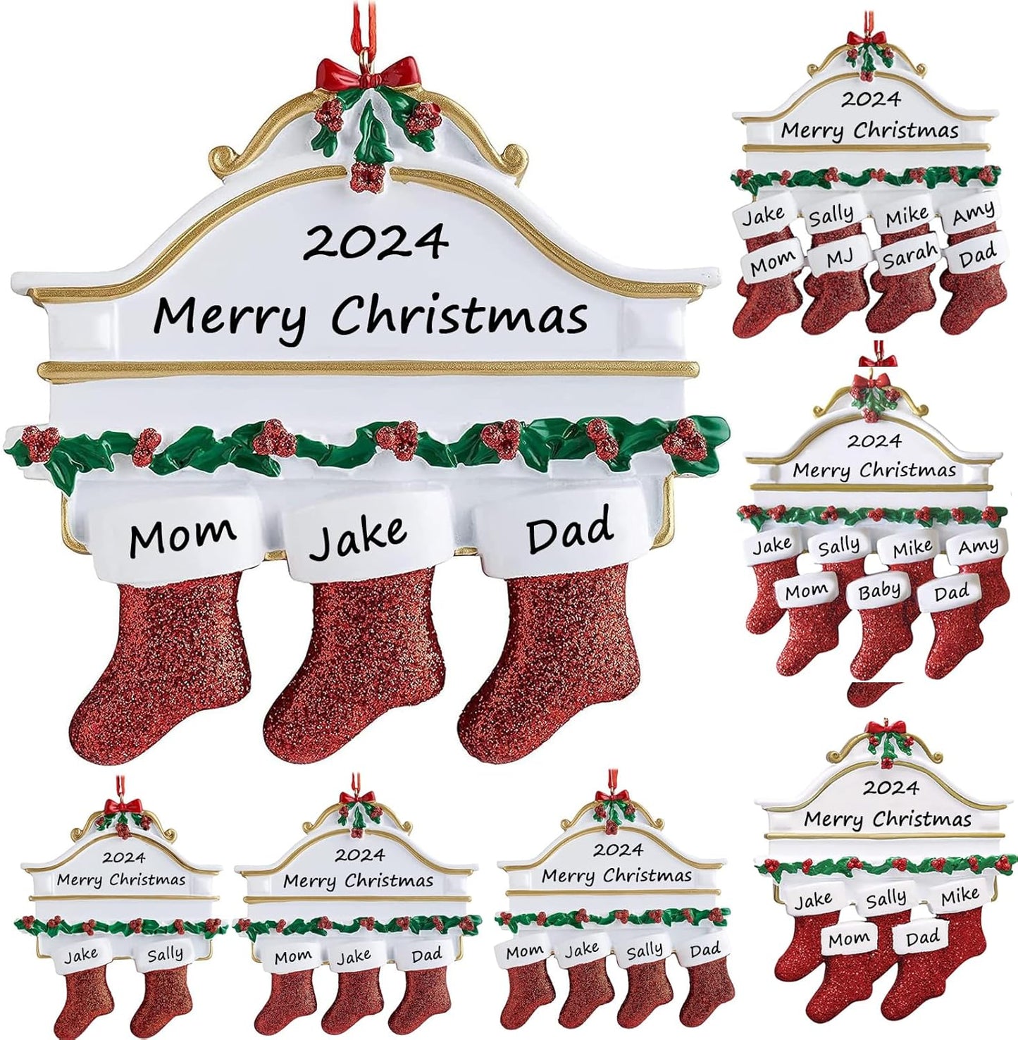 Personalized Christmas Ornaments 2025 Family of 2/3/4/5/6/7/8 Custom Christmas Stocking Ornament with Names Customized Ornaments for Xmas Tree,Family of 3