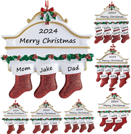 Personalized Christmas Ornaments 2025 Family of 2/3/4/5/6/7/8 Custom Christmas Stocking Ornament with Names Customized Ornaments for Xmas Tree,Family of 3